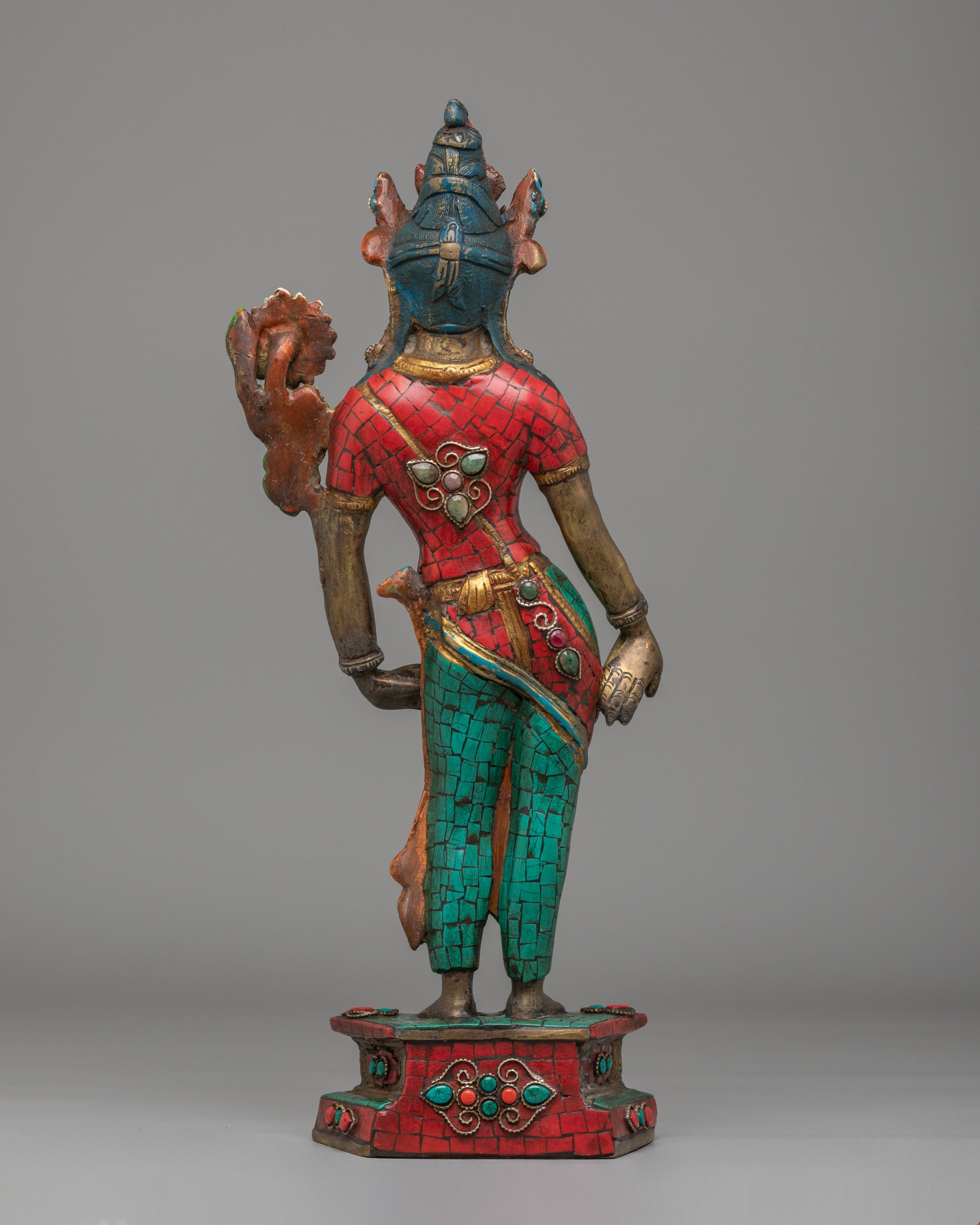 Traditional Standing Green Tara Altar Sculpture | Bronze Buddhist Deity Statue