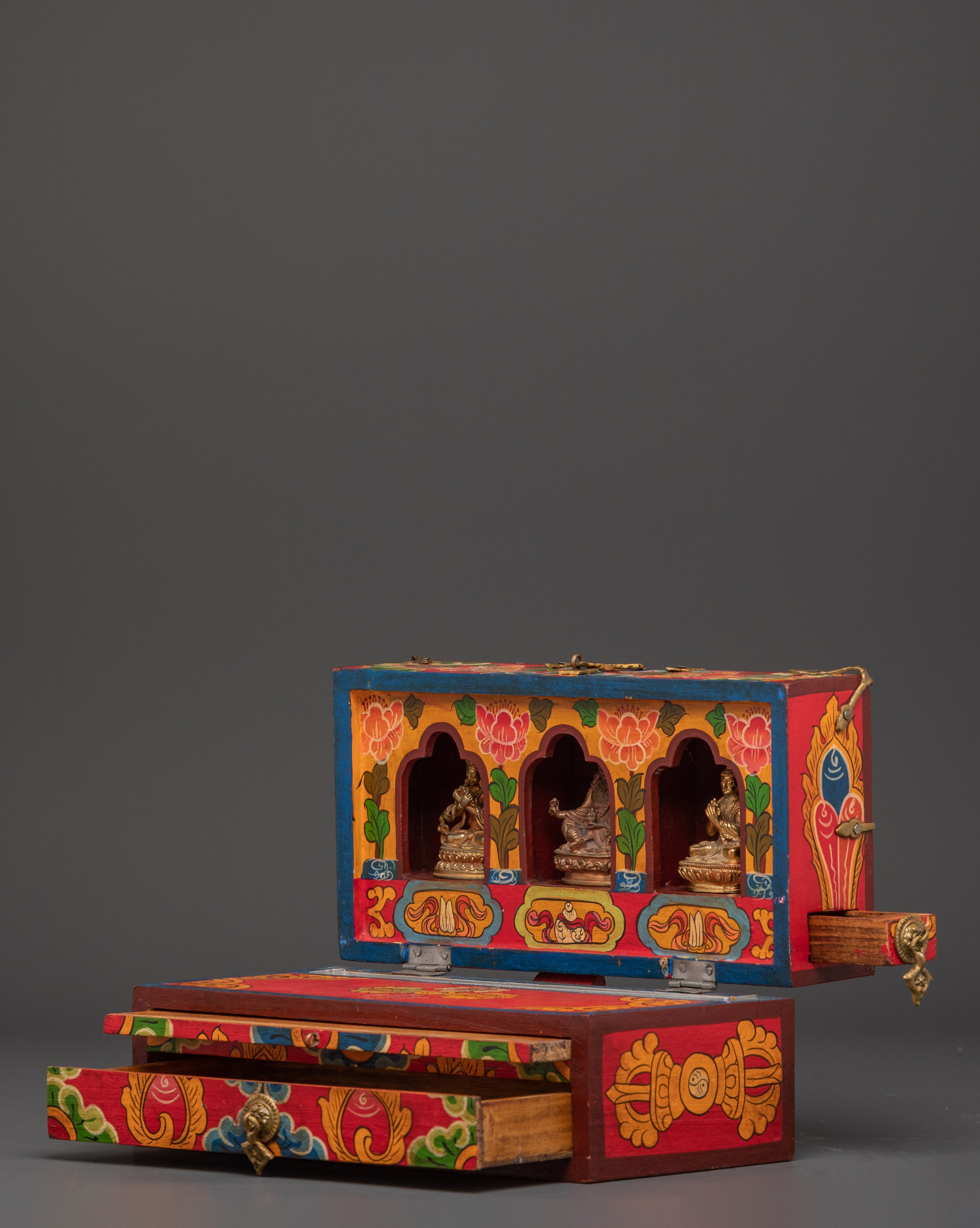 Tibetan Treasure Box with Buddha Statue | Handcrafted Spiritual Gift