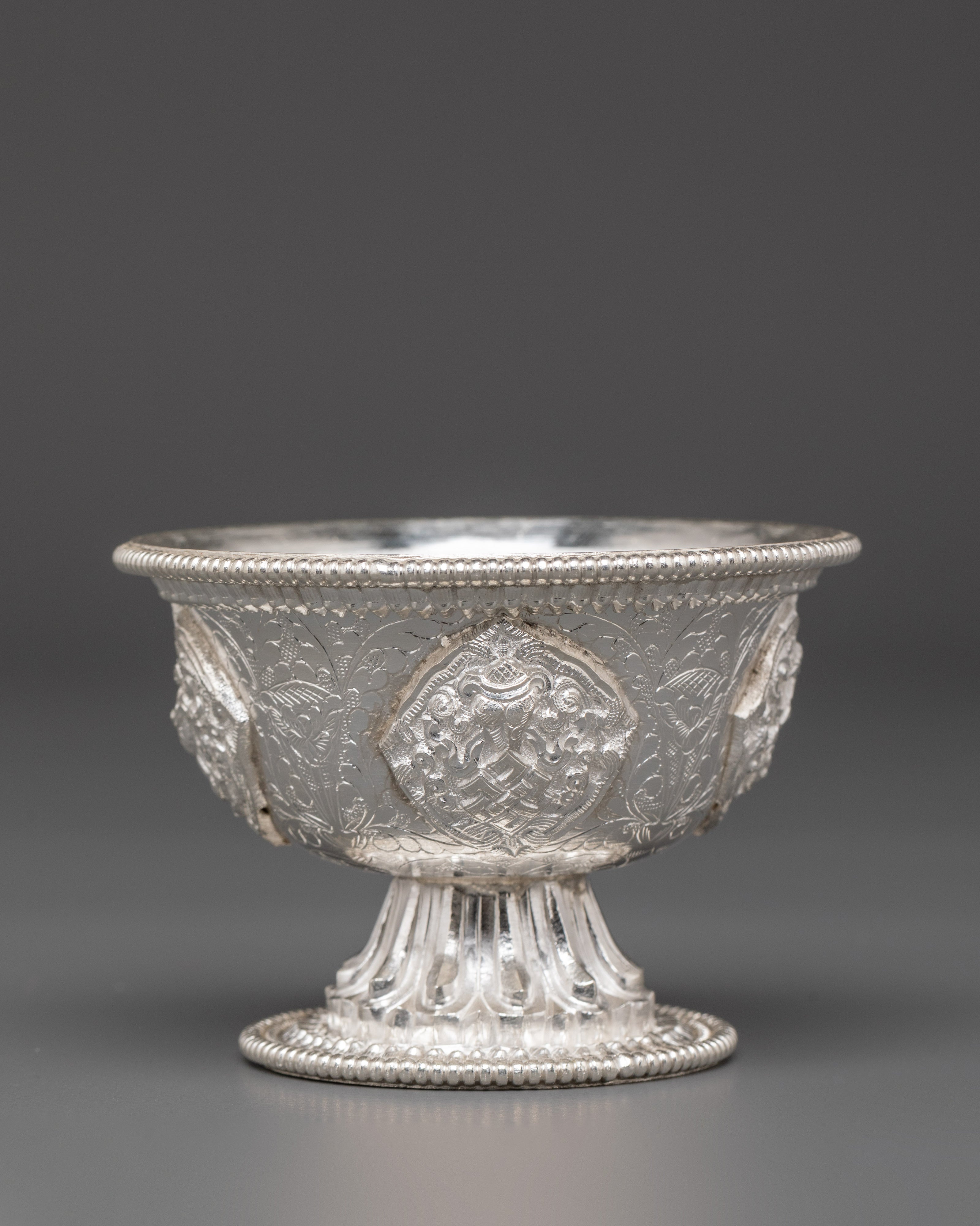 Tibetan Buddhist Religious Offering Bowls | Handcrafted Pure Silver Ritual Bowls