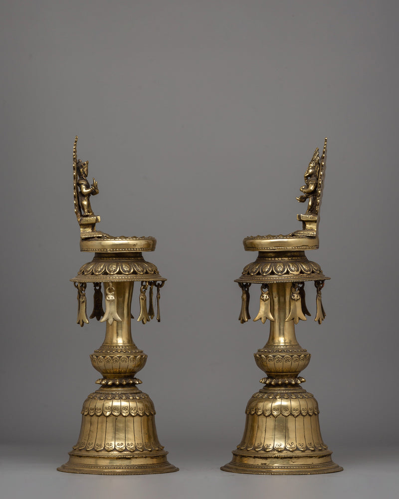 Decorative Panas Lamp Set (Pair) | Traditional Brass Lamps for Home and Temple Decor