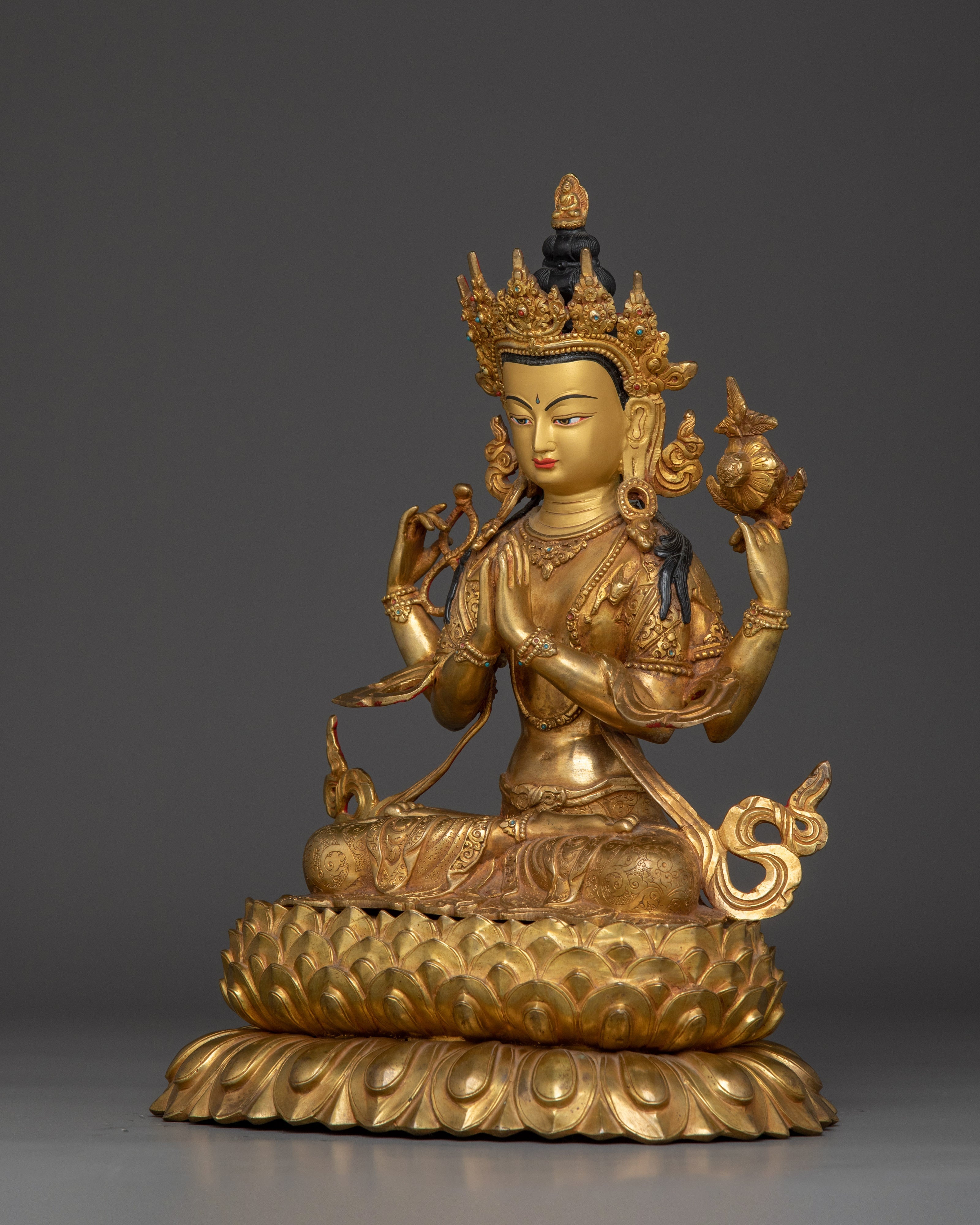 Copper Body Chenrezig Statue | Compassion Bodhisattva for Meditation Altar