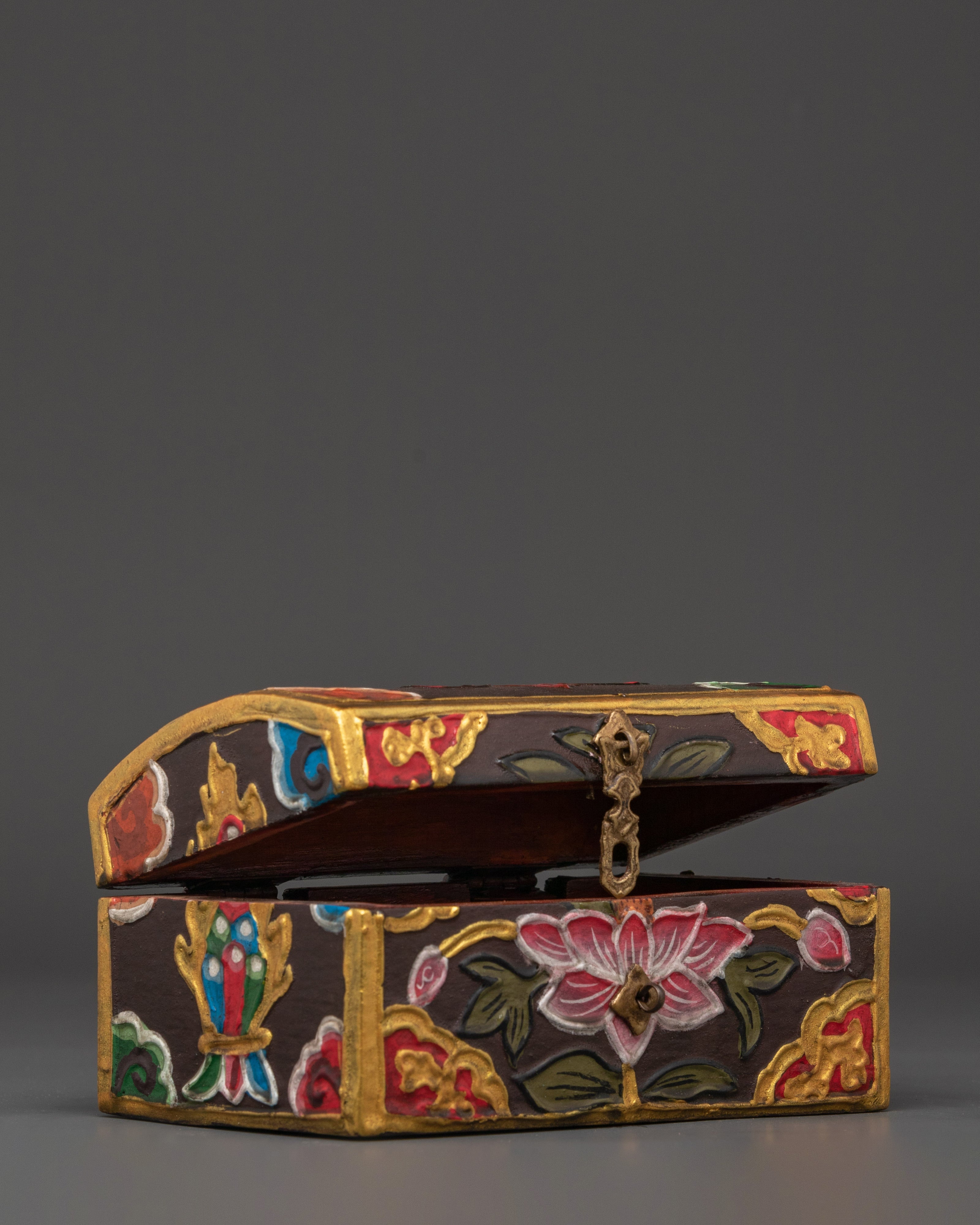 Tibetan Hand-Painted Wooden Box | Ritual & Jewelry Storage Chest