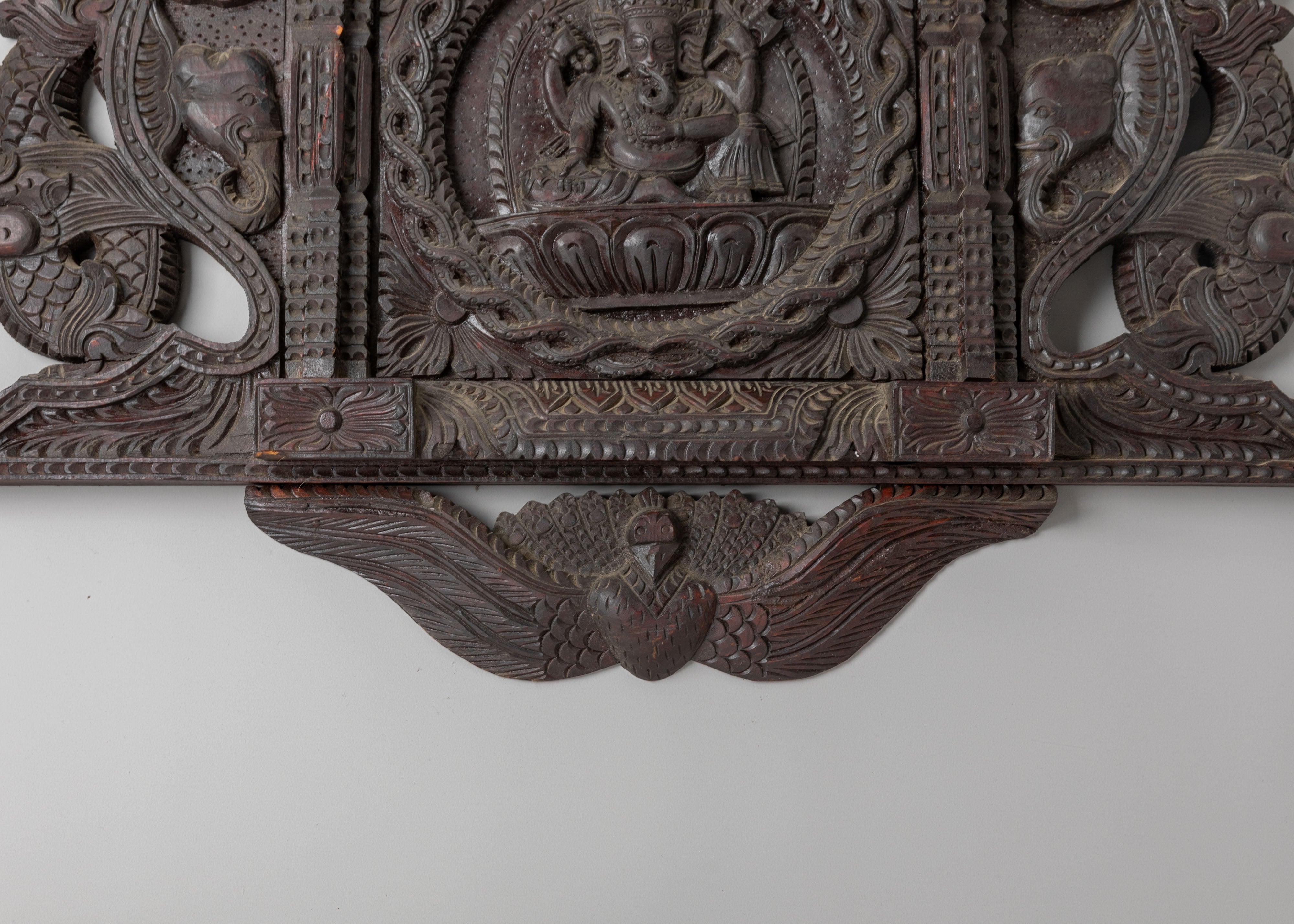 Wooden Wall Hanging with Ganesh Motif | Wooden Religious Decor