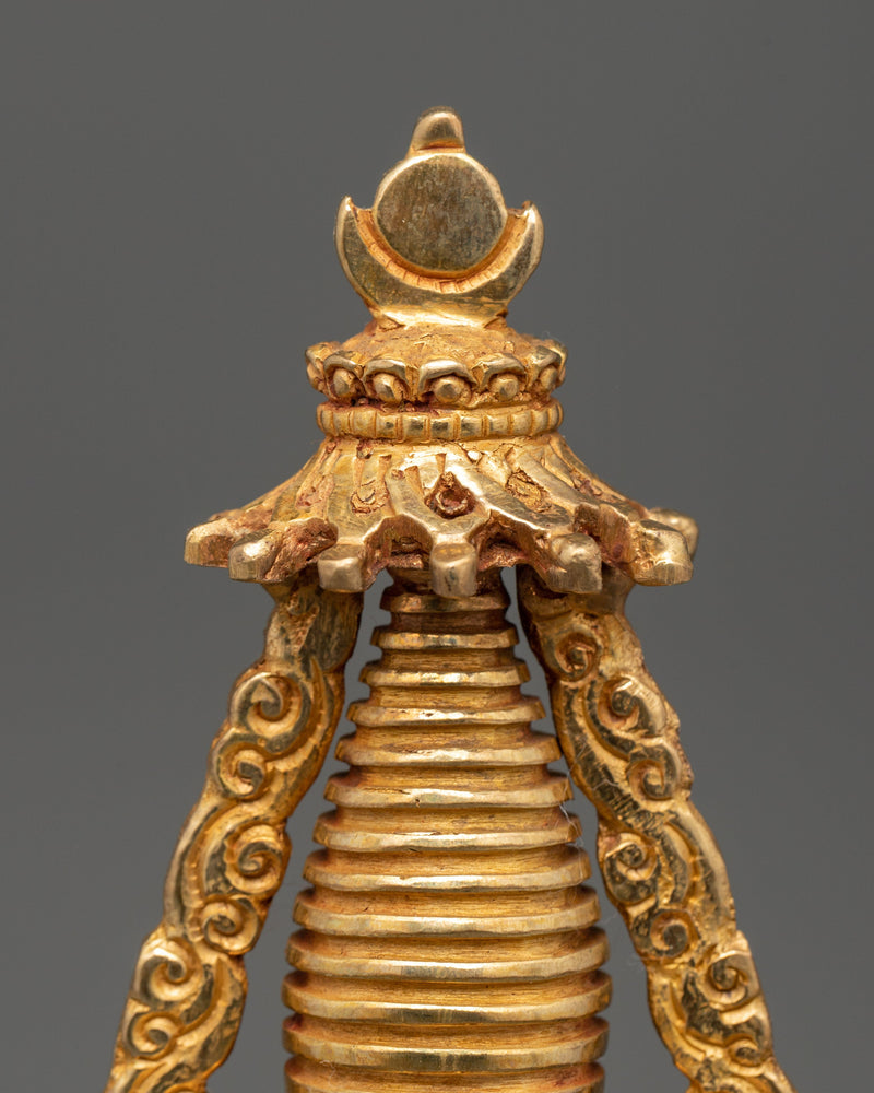 Oxidized Gold-Plated Stupa | Enlightenment and Devotion Symbol