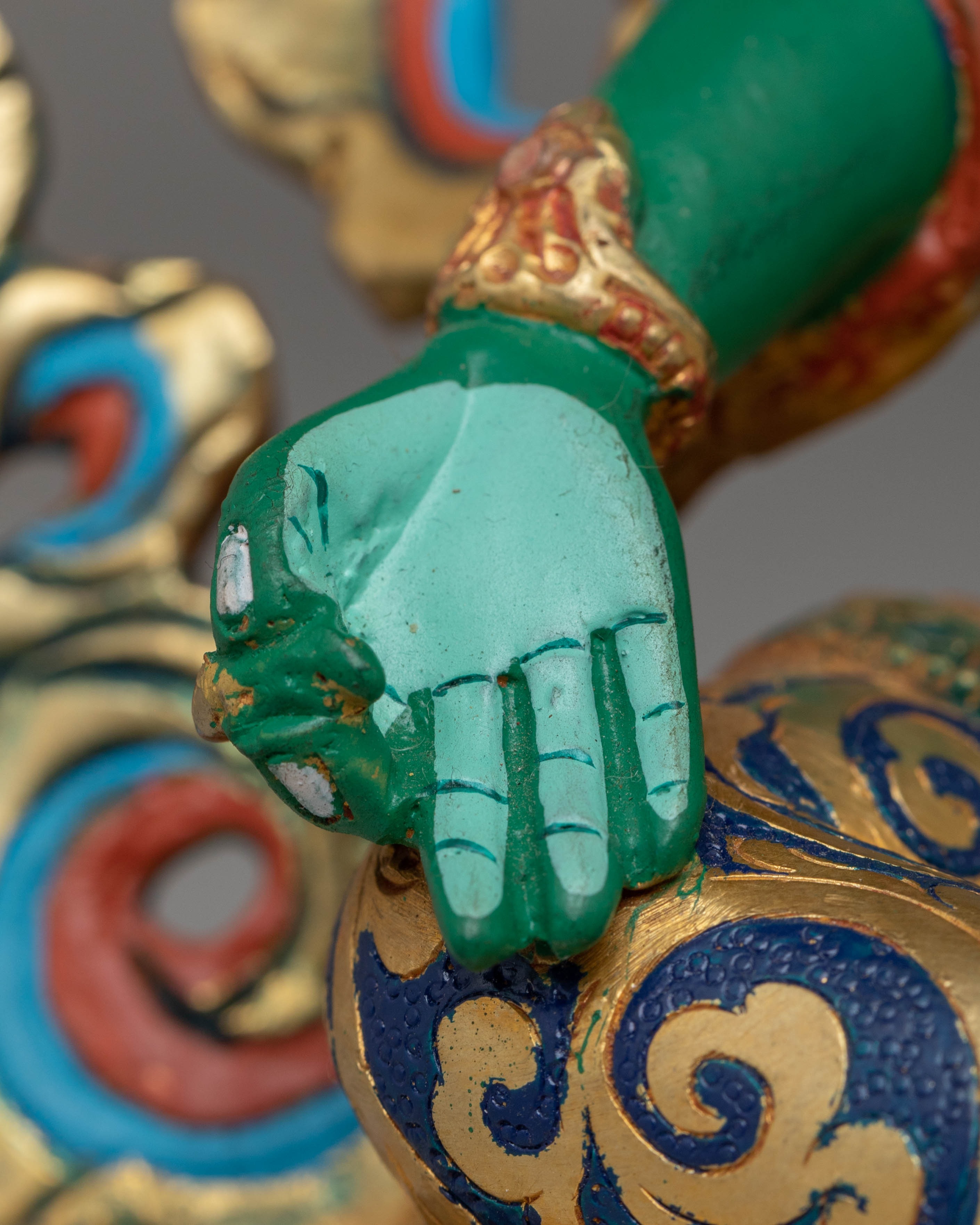 Shyama Tara Statue for Protection | Copper, Gold-Plated with Coral & Turquoise