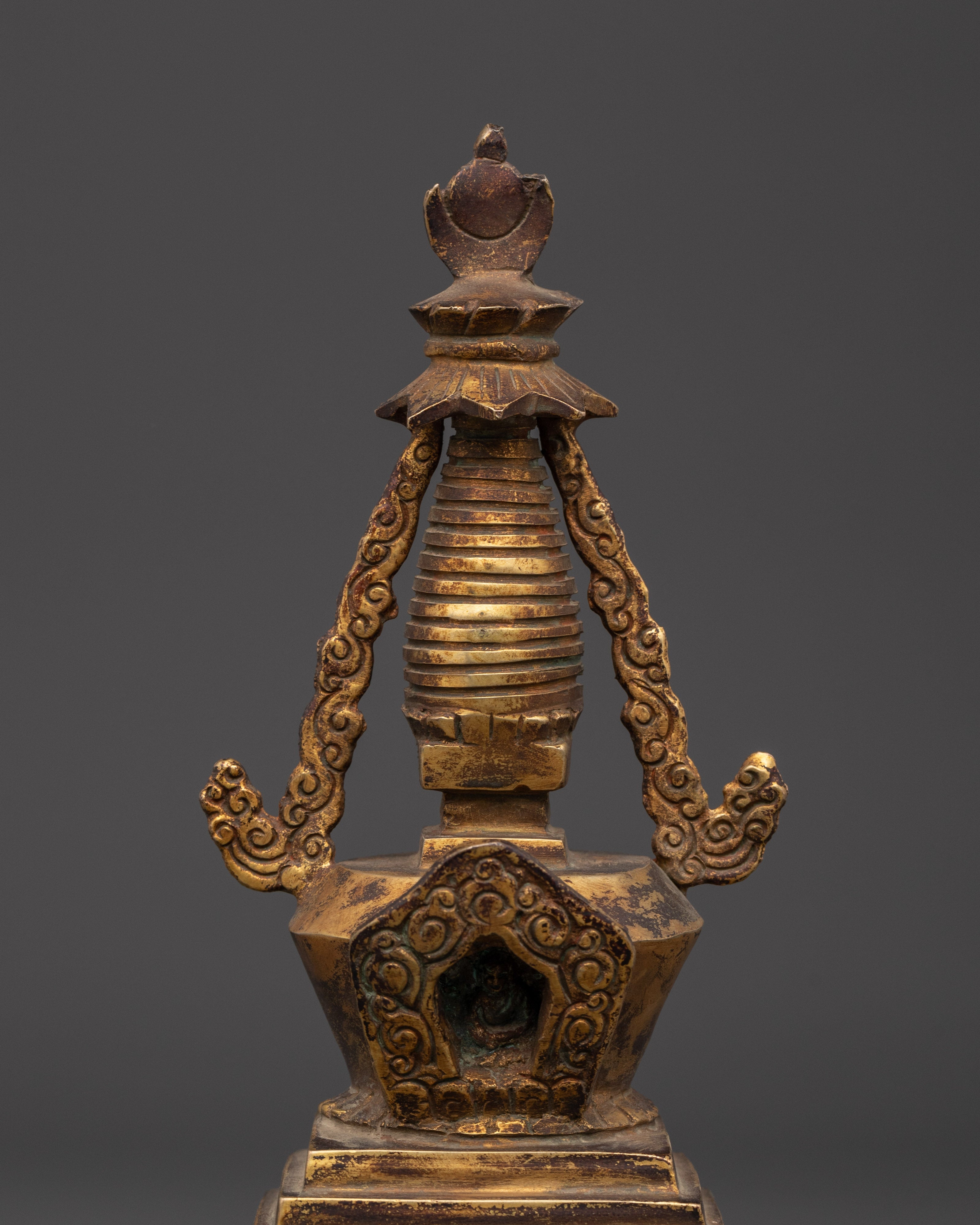 Gold Plated Himalayan Stupa |  Copper Body with Coral Stones