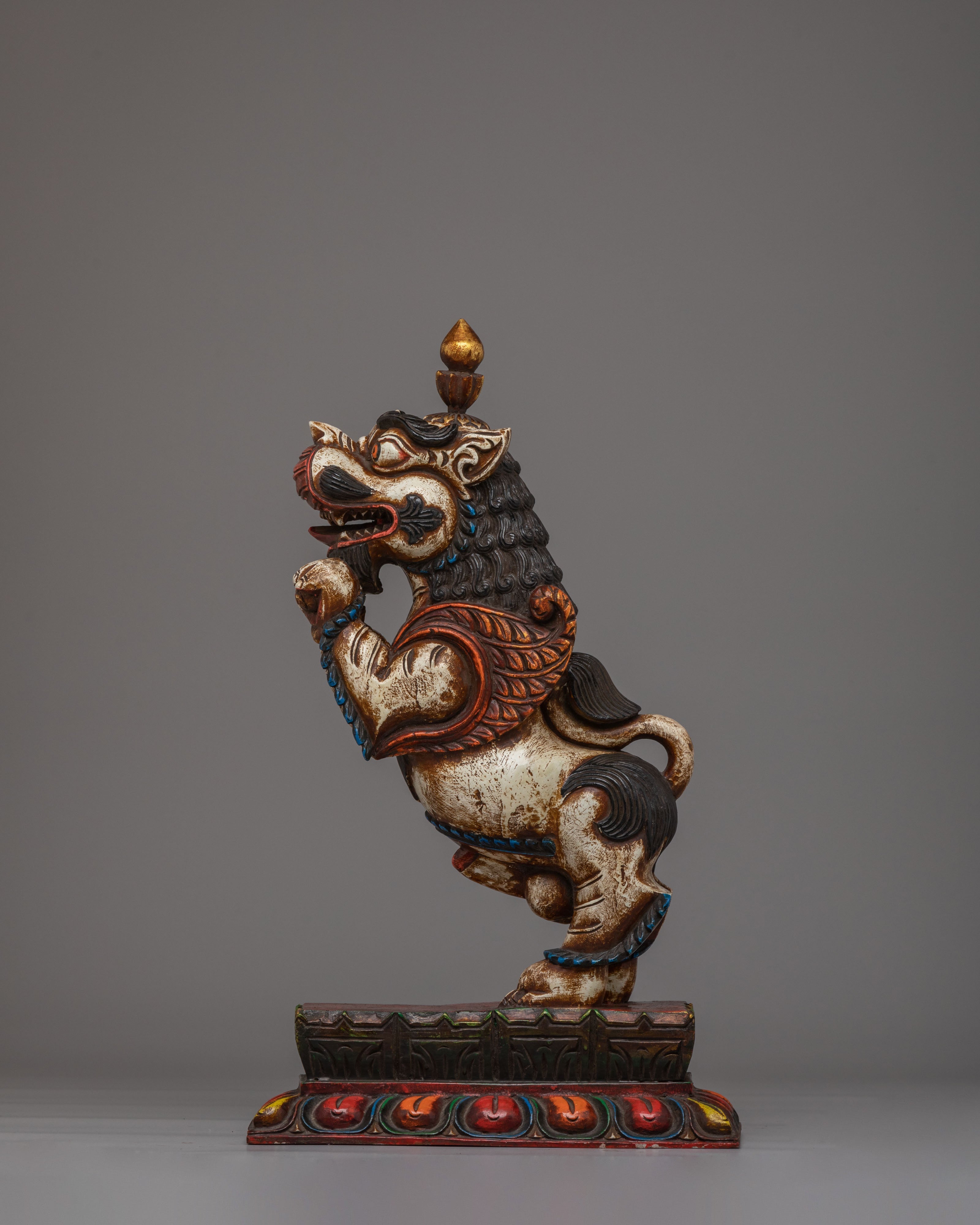 Handcrafted Sacred Guardian Lion Set | Wooden Lion Statue Set