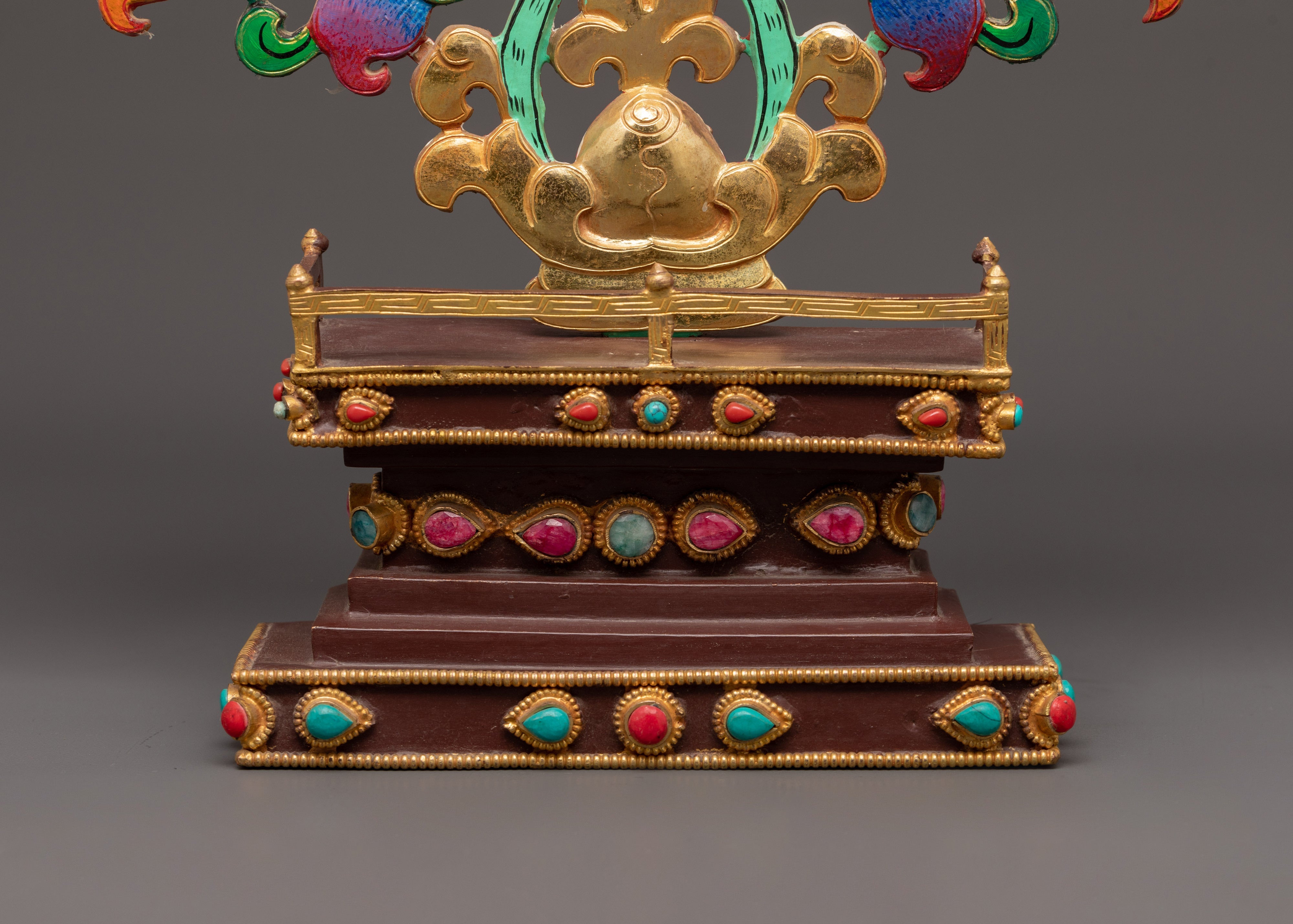 Tibetan Copper Offering Tree | Gold Plated Ritual Art with Acrylic Colors