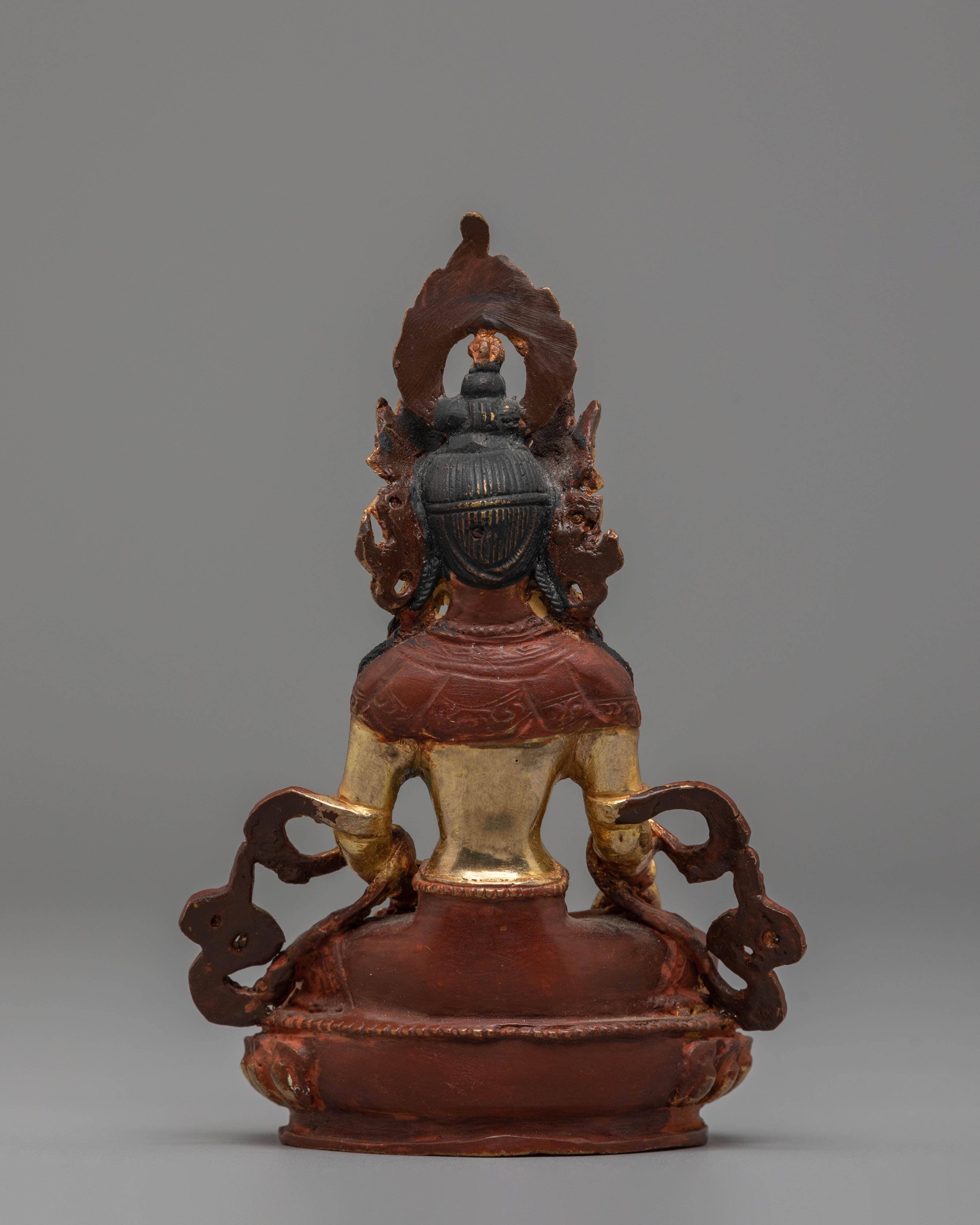 Handcrafted Mitrugpa Copper Statue with 24K Gold Gilding and Acrylic Color