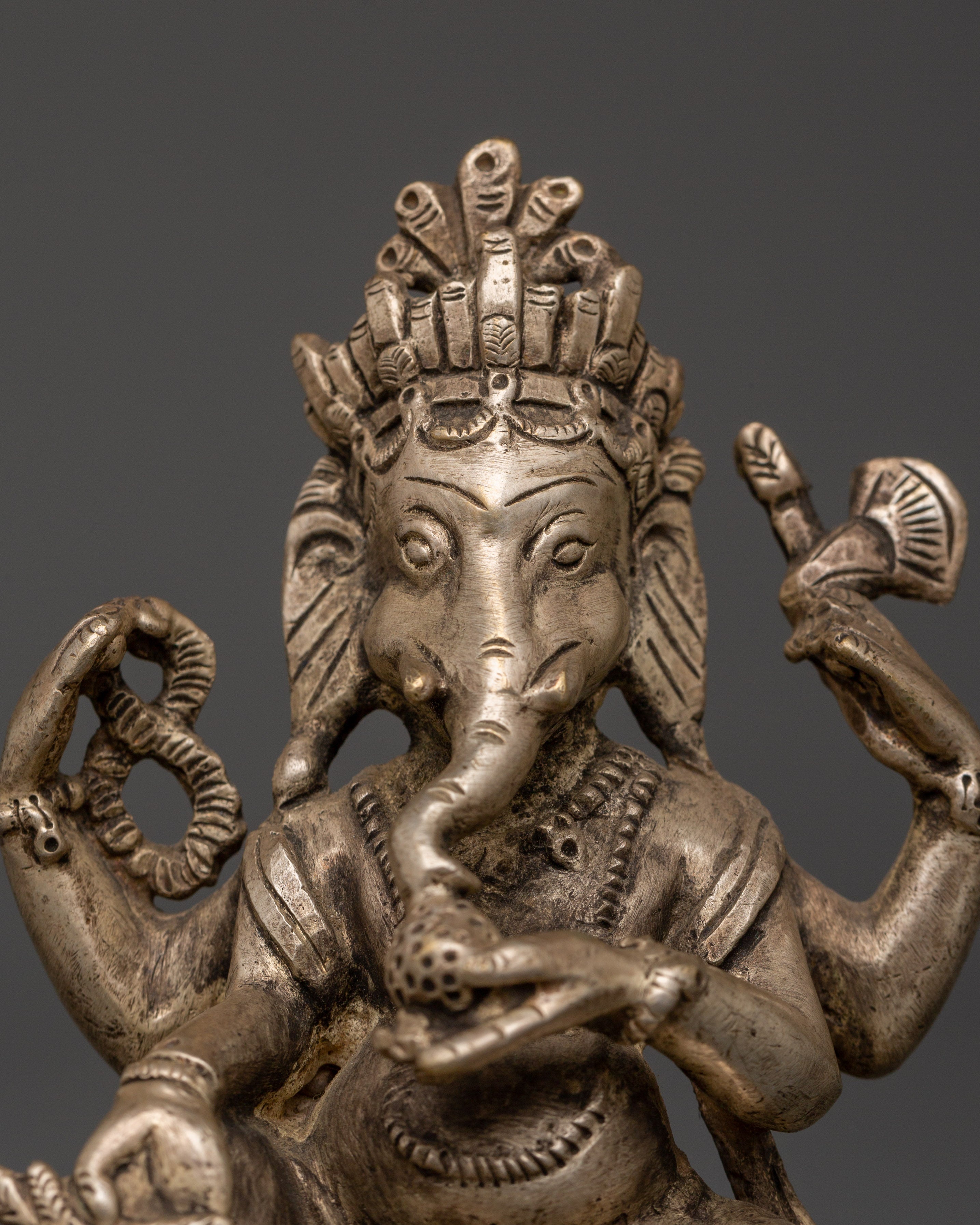 Silver-Plated Ganesh Statue - Spiritual Prosperity Blessings