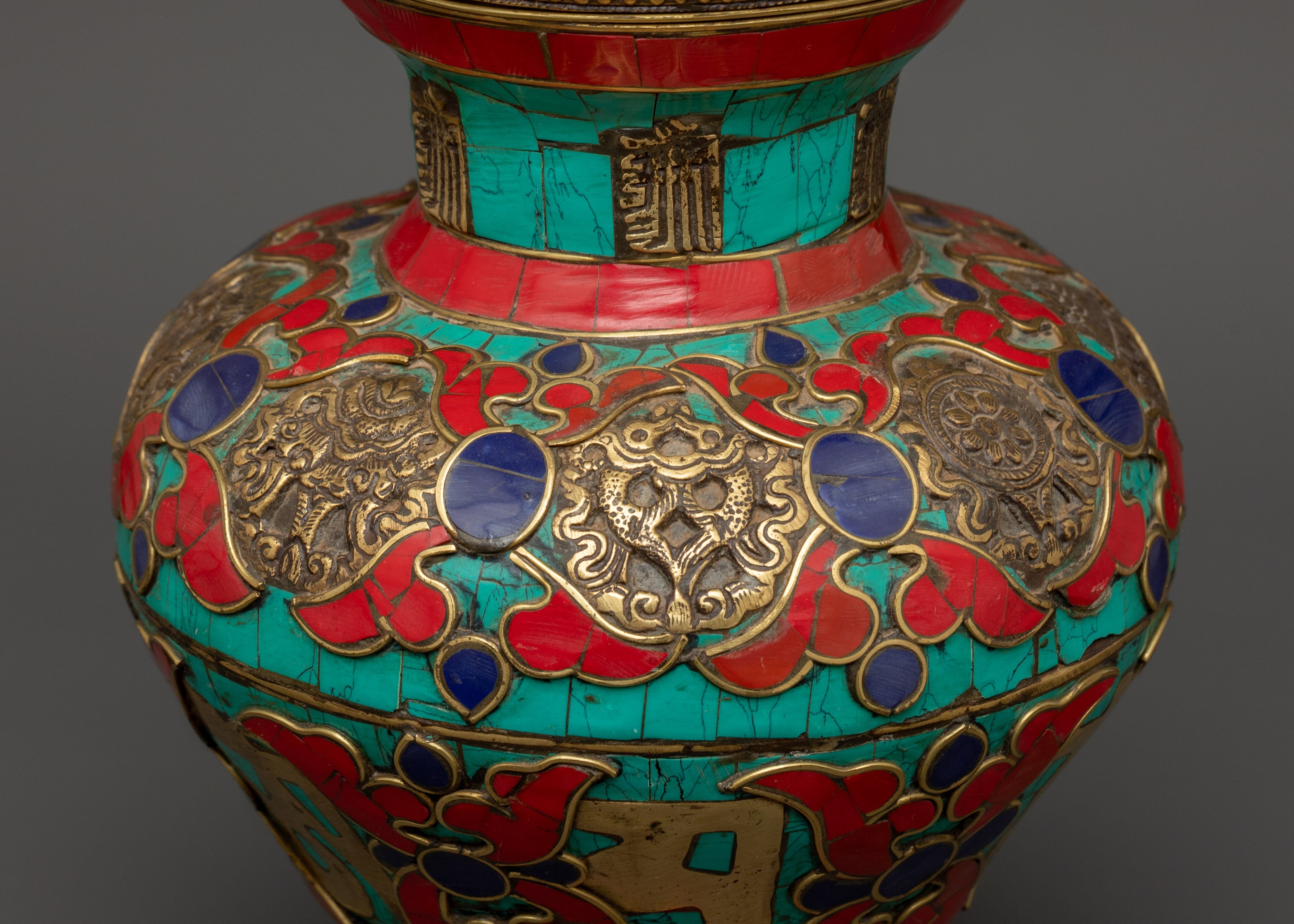 Decorative Gemstone Flower Vase | Sacred Tibetan Kalachakra Ritual Decor