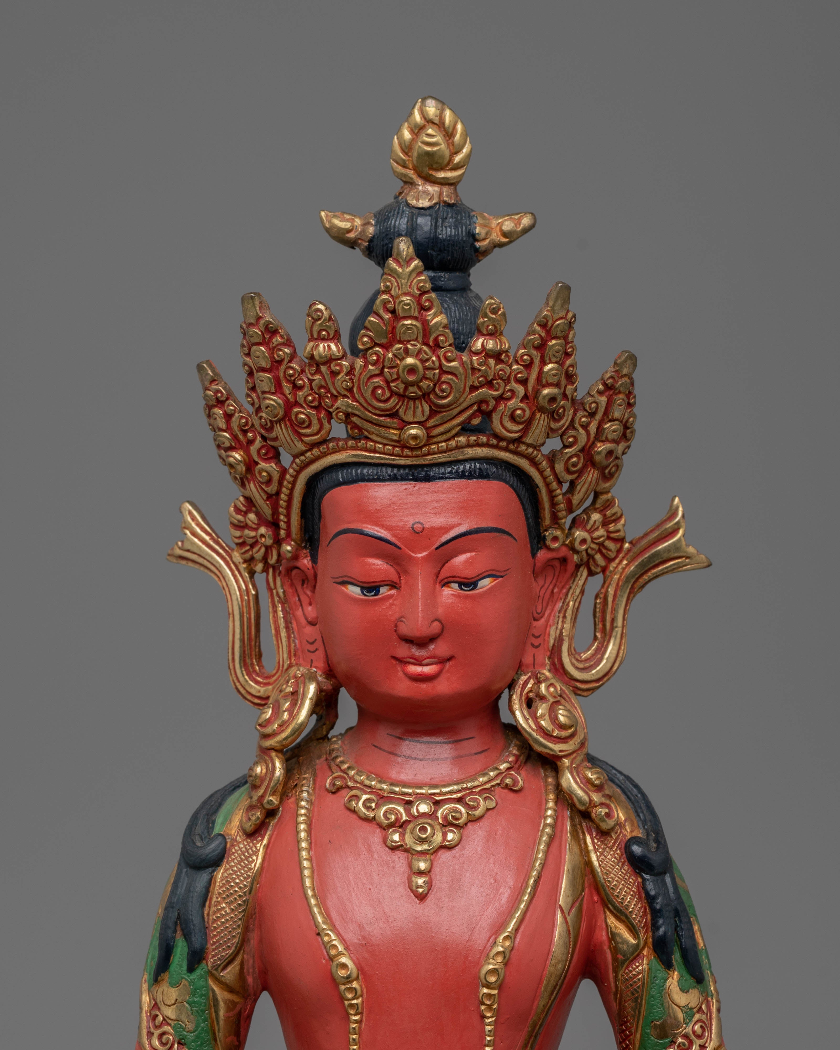 Handcrafted Amitayus Buddhist Copper Sculpture | Spiritual Artwork