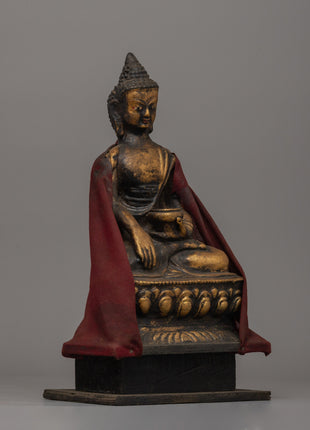 Shakyamuni Buddha Statue for Altar | Handcrafted Wood & Clay Sculpture