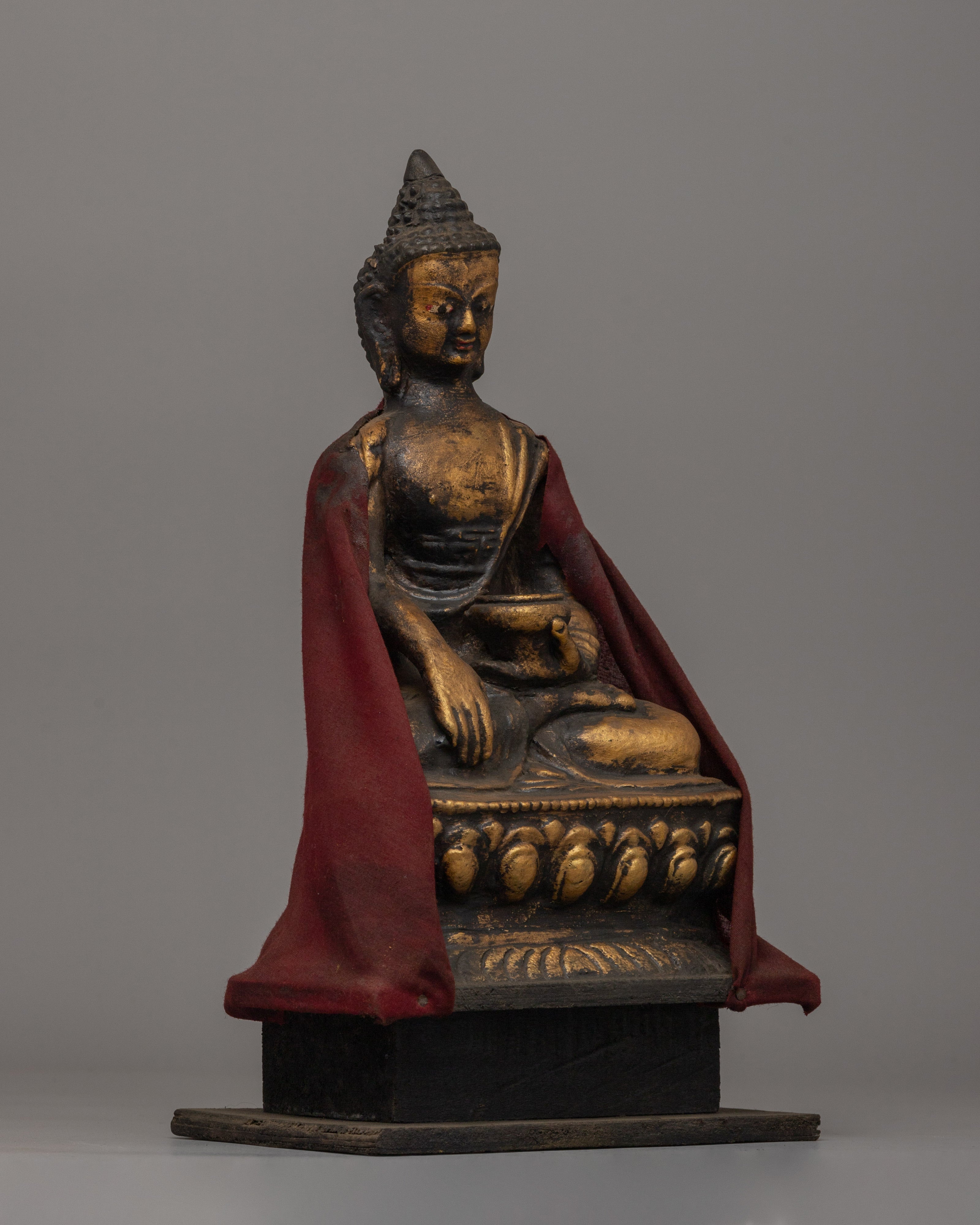 Shakyamuni Buddha Statue for Altar | Handcrafted Wood & Clay Sculpture