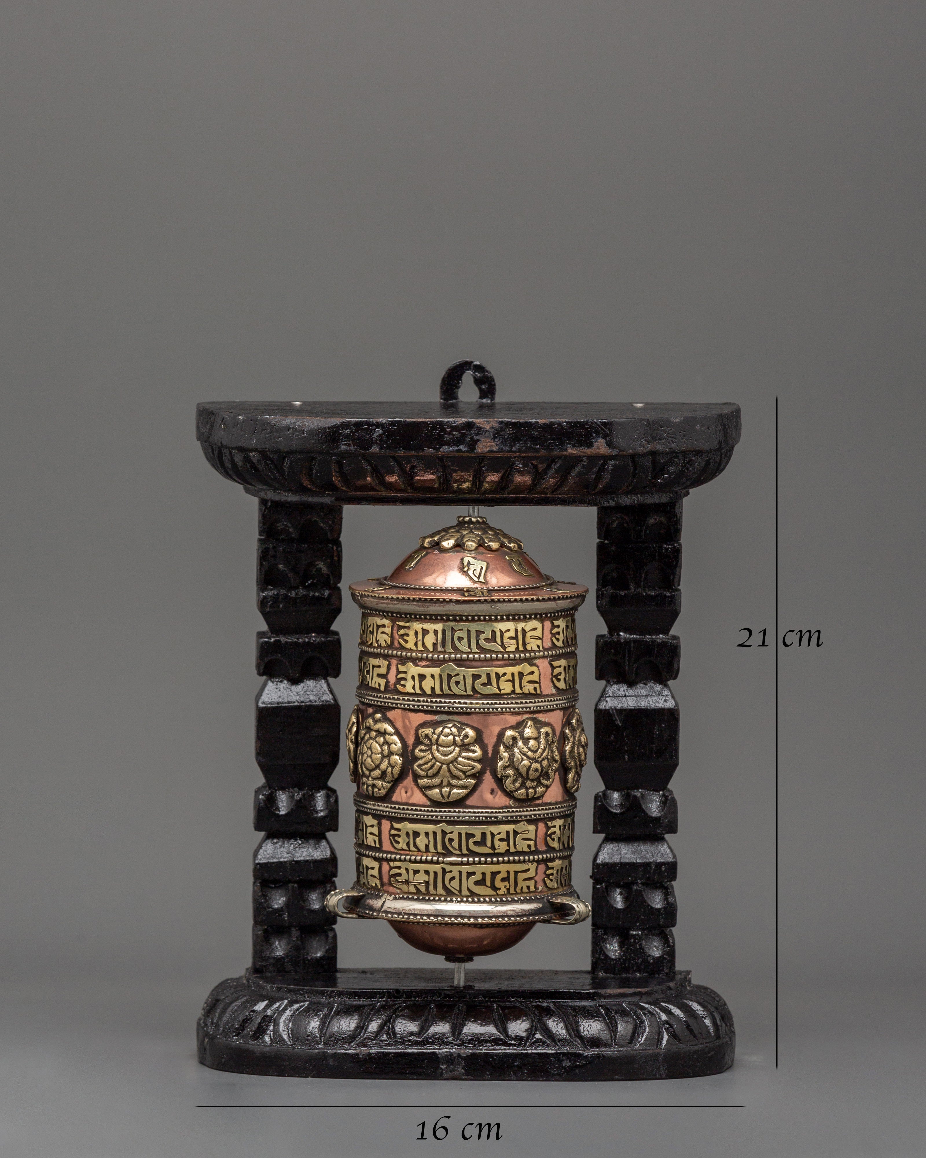 Sacred Tibetan Prayer Wheel | Wood Frame for Ritual Use