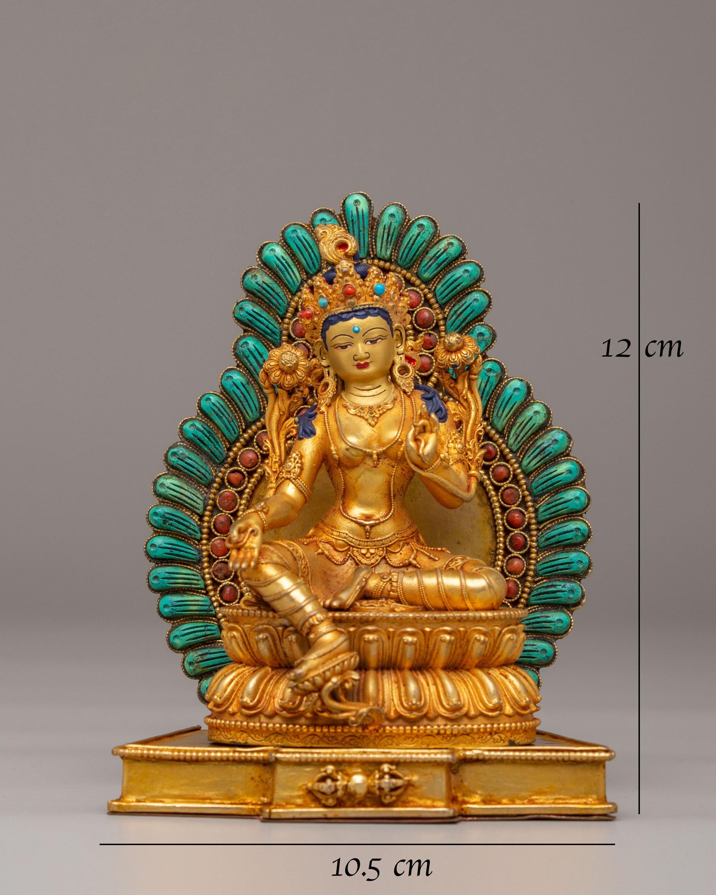 Spiritual Divine Green Tara Statue | Copper Body with 24K Gold Plating