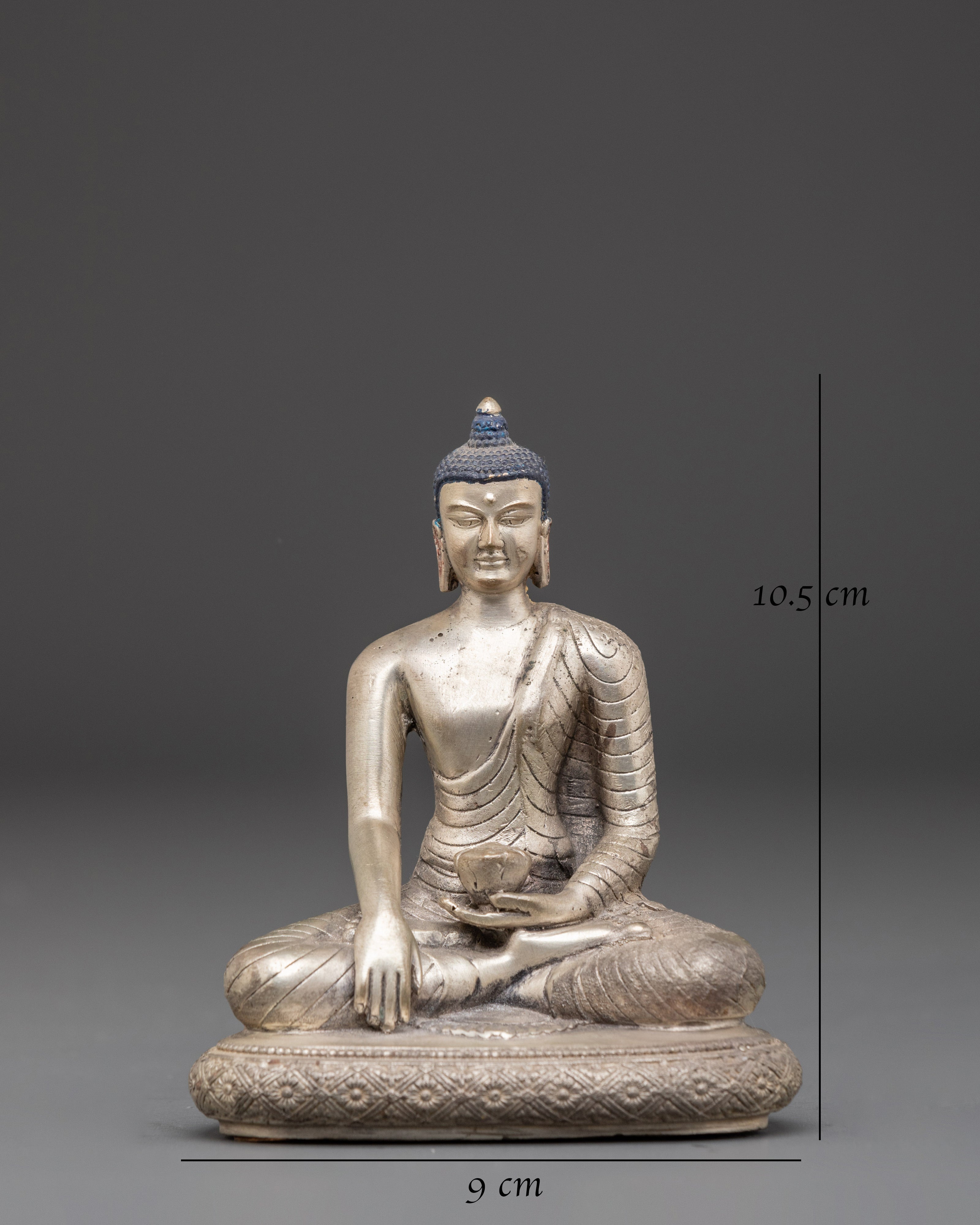 Handmade Himalayan Shakyamuni Buddha Statue | Silver Plated Copper Meditation Art