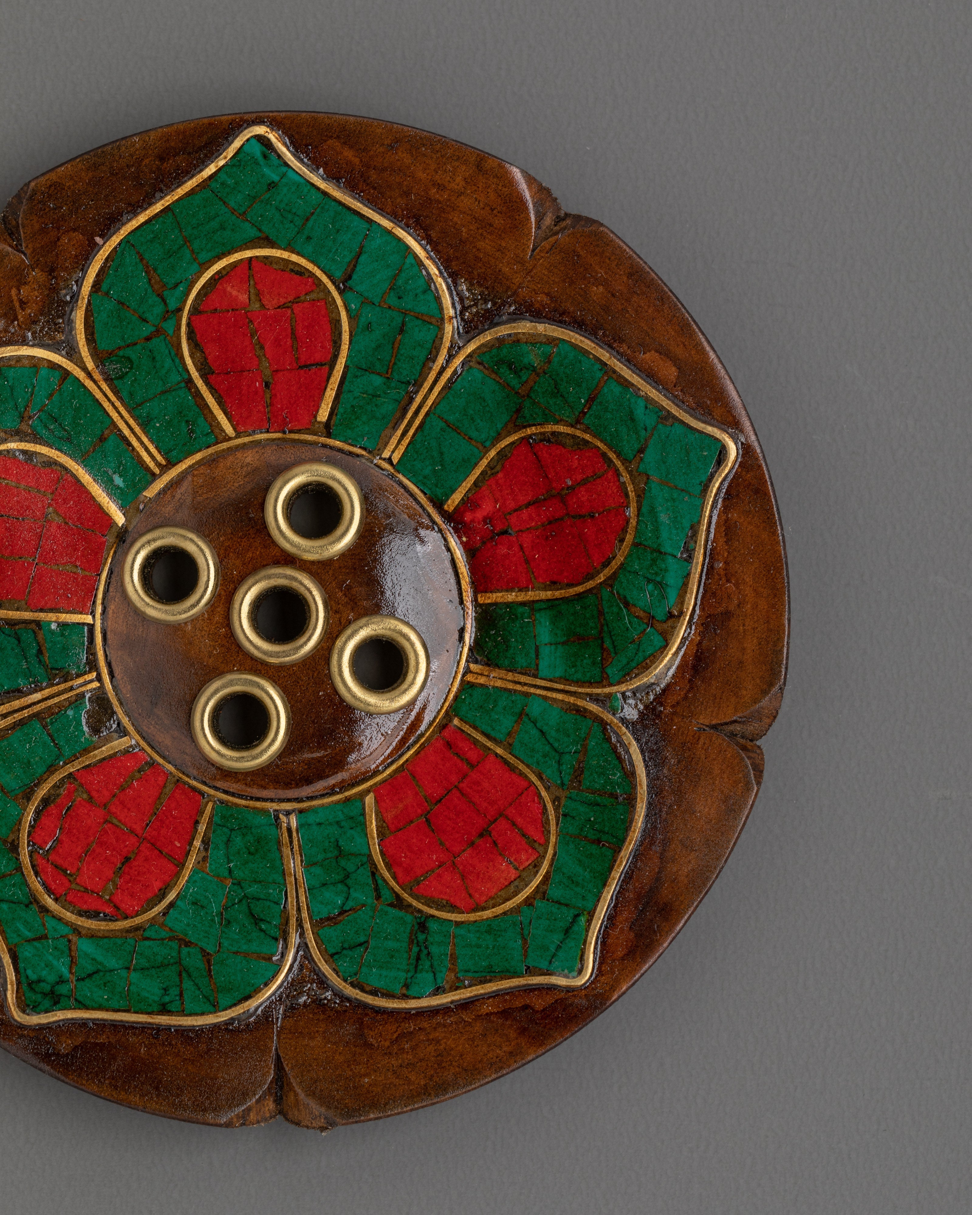 Handcrafted Tibetan Art Incense Stand | Copper and Stone Spiritual Decor