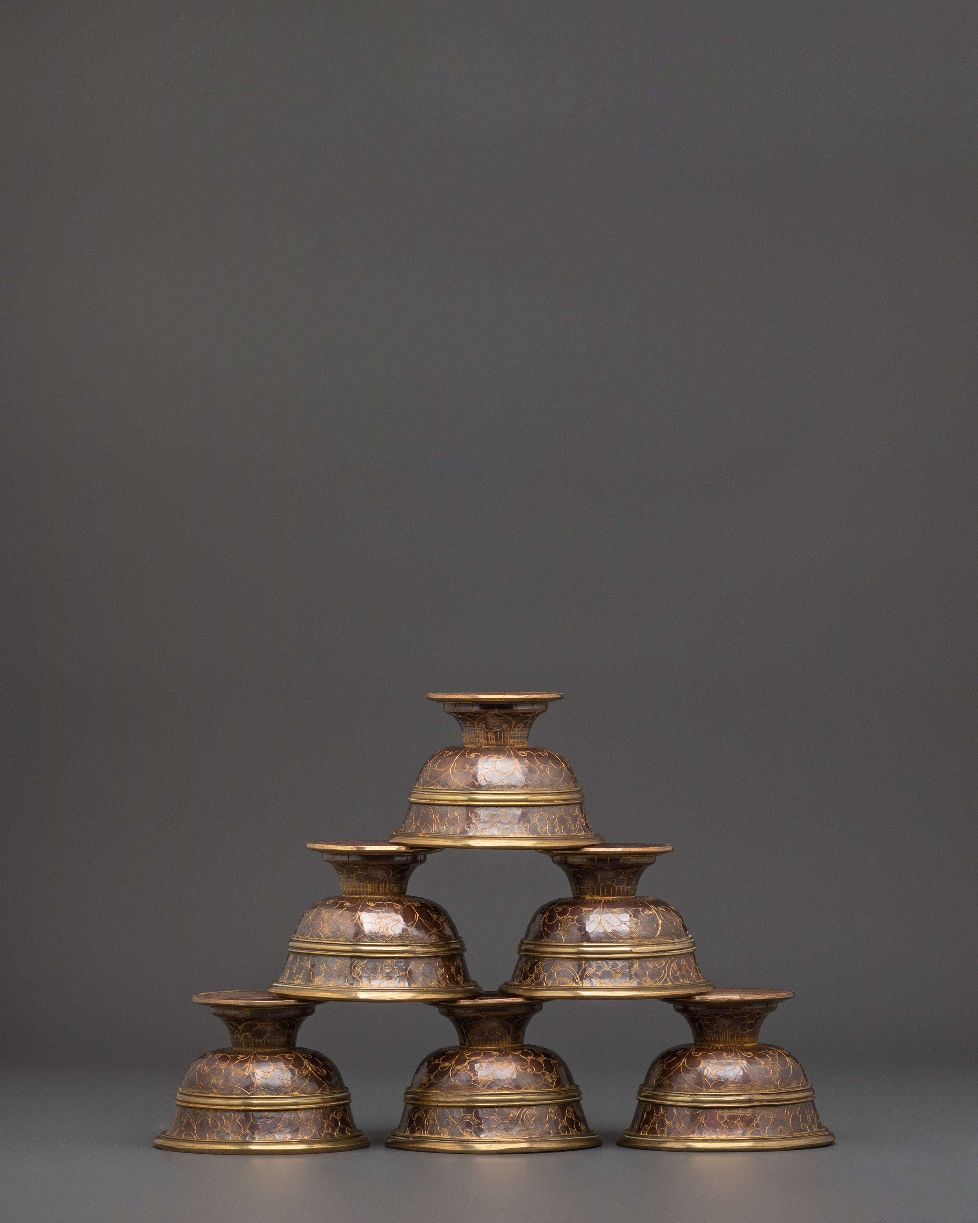 Tibetan Oxidized Copper Offering Bowl Set for Puja | Rituals Crafts