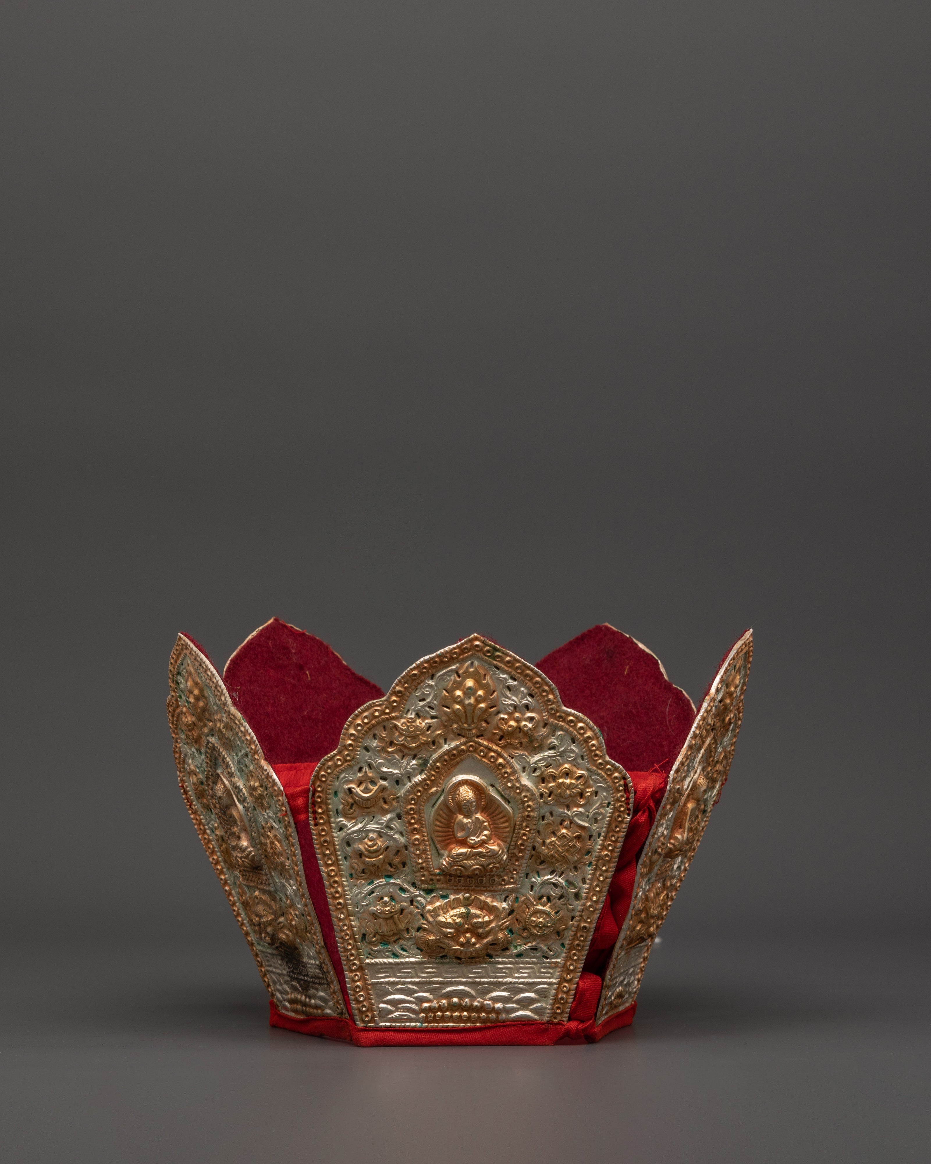 Set of 5 Dhyani Buddha Statues with Five-Point Crowns | Handcrafted Copper Figures