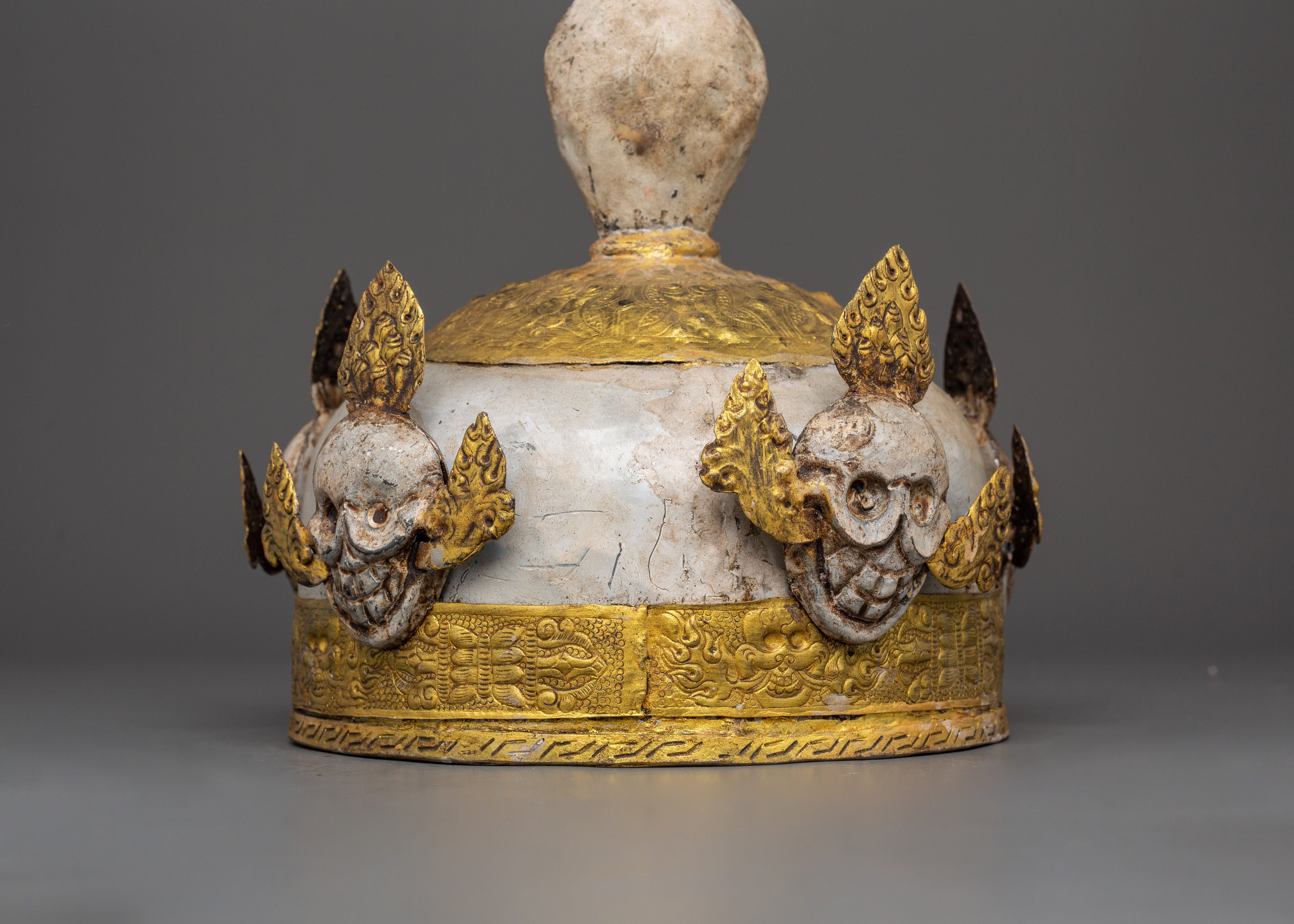 Tibetan Ritual Iron Skull Crown | Tantric Buddhist Sacred Symbol
