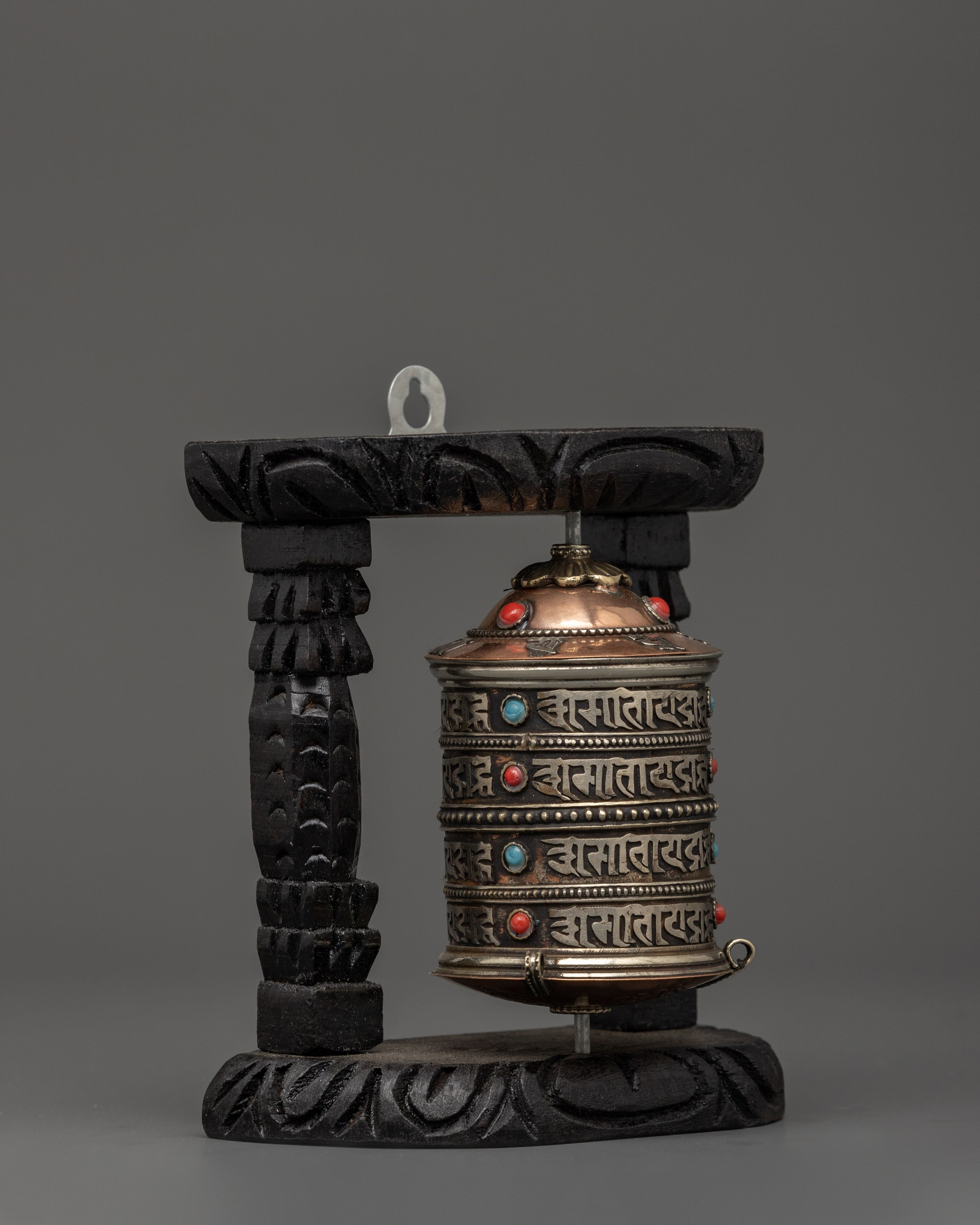 Prayer Wheel With Wooden Frame | Spiritual Tool with Sacred Mantras