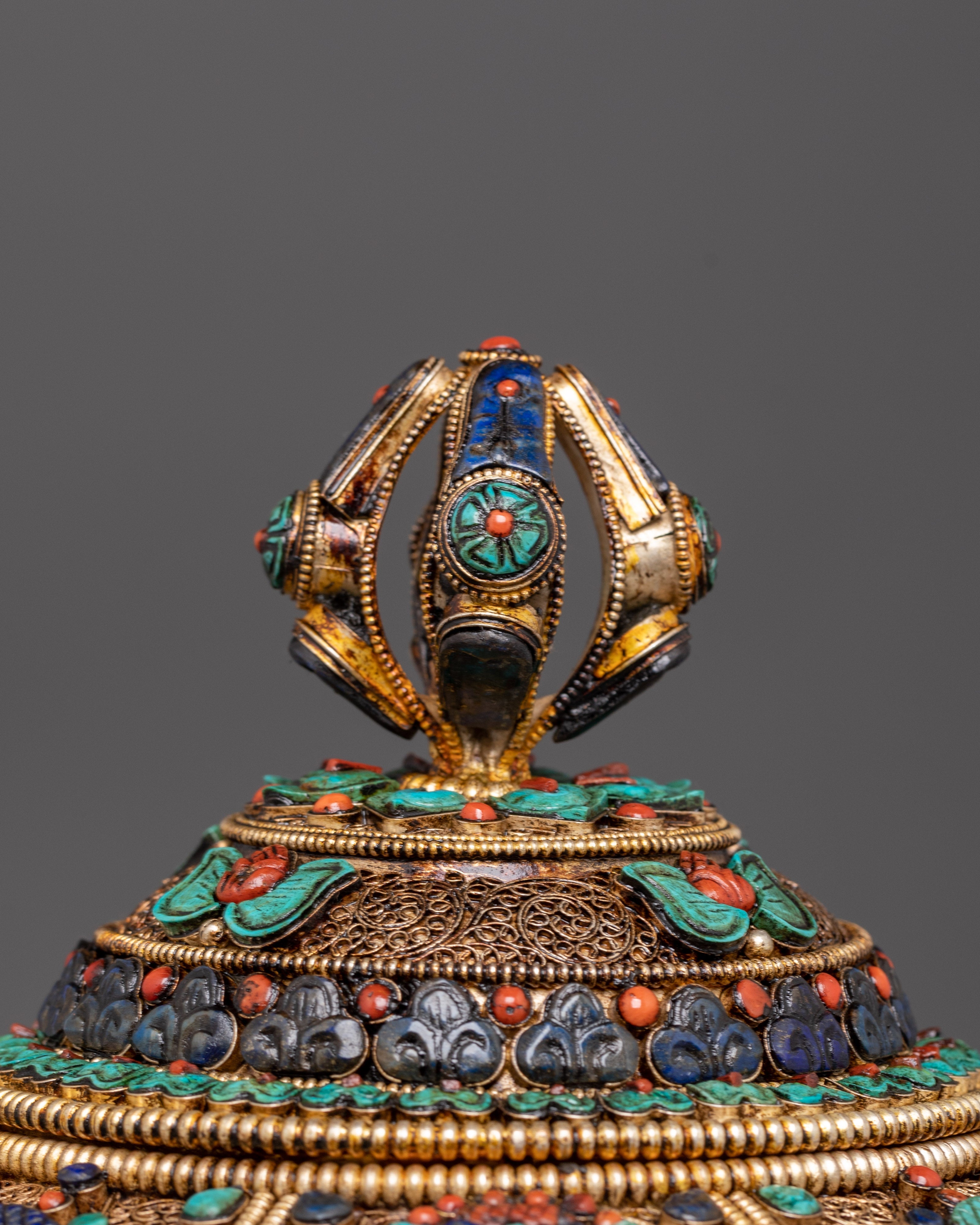 Sacred Rice Offering Pot | Gold and Silver Plated Copper Ritual Vessel