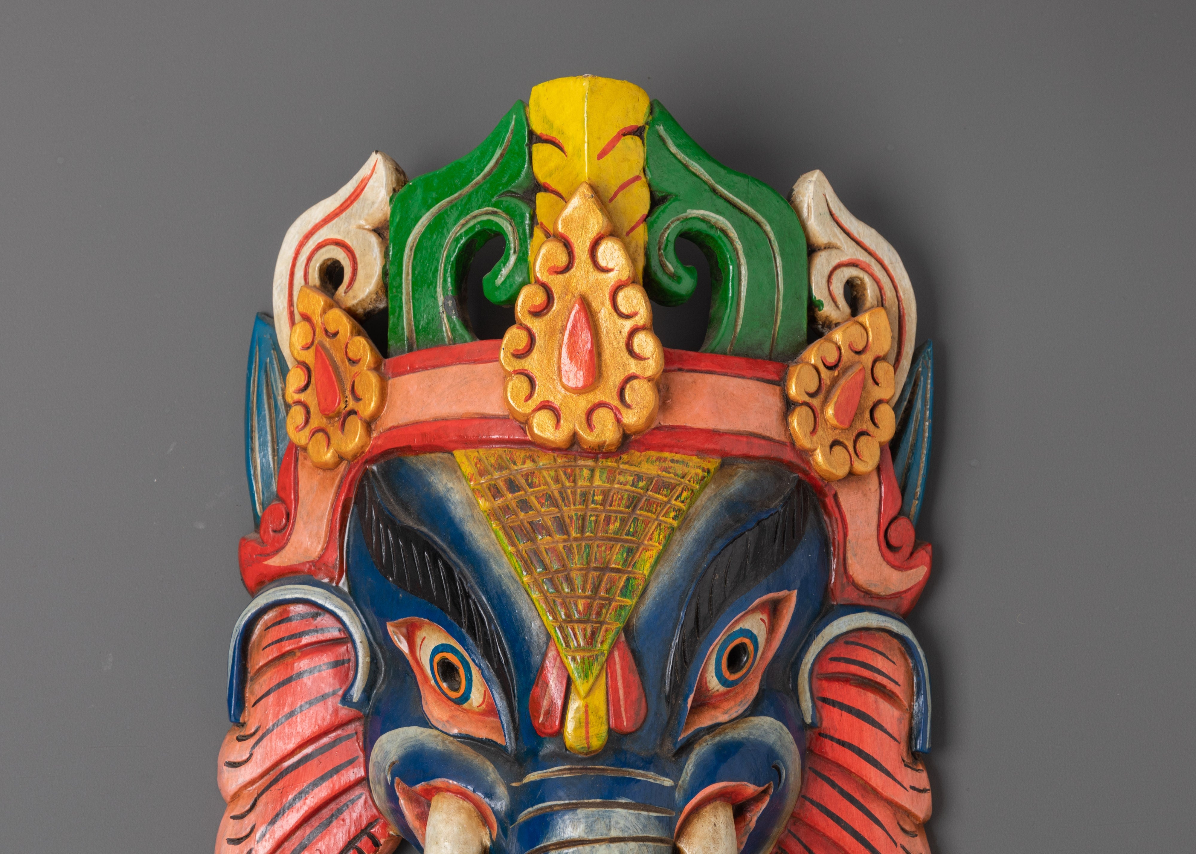 Lord Ganesha Wooden Mask Wall Hanging | Symbol of  Blessings and Protection