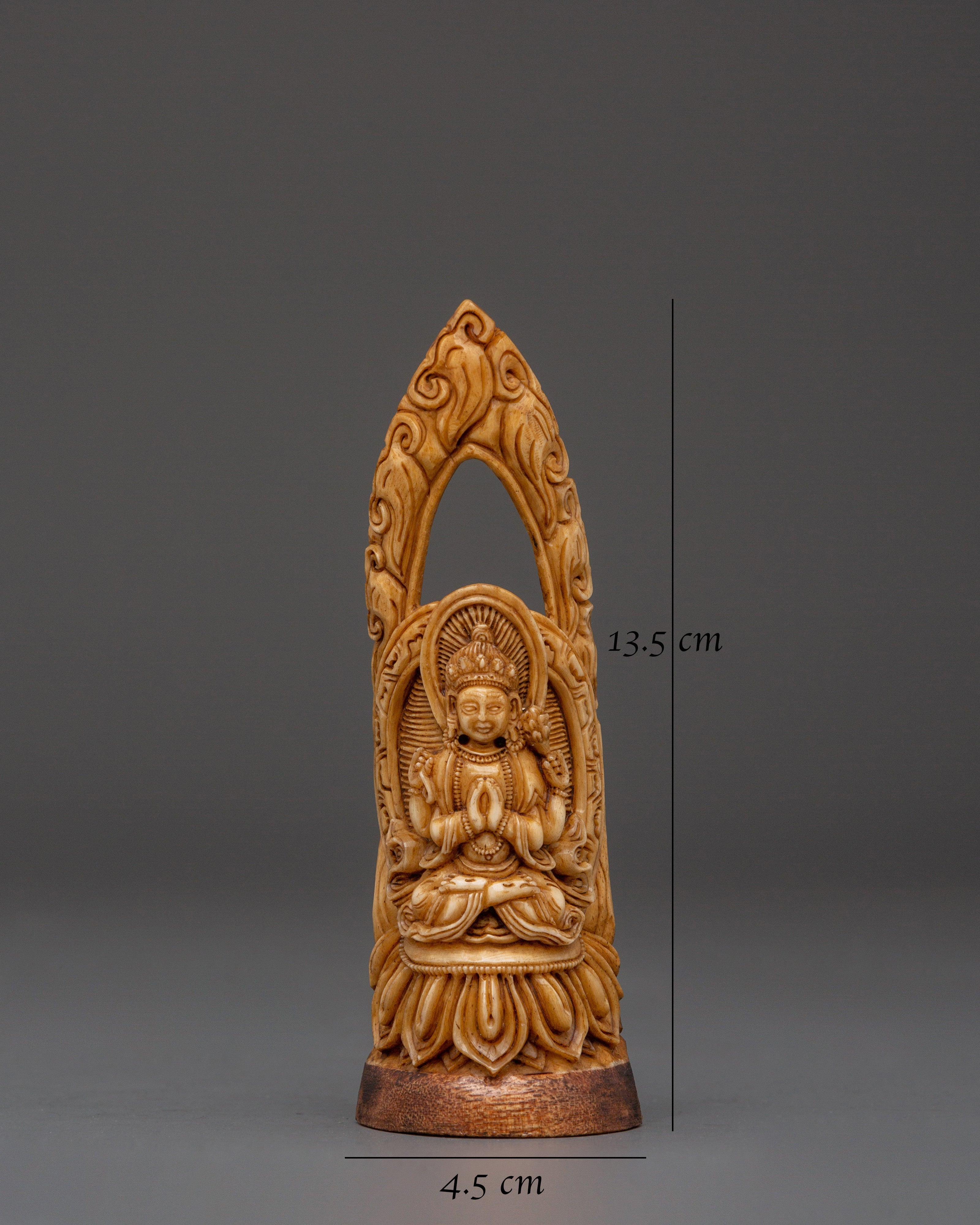 Chenrezig Bone Hand-carved Statue | Four-Armed Avalokiteshvara