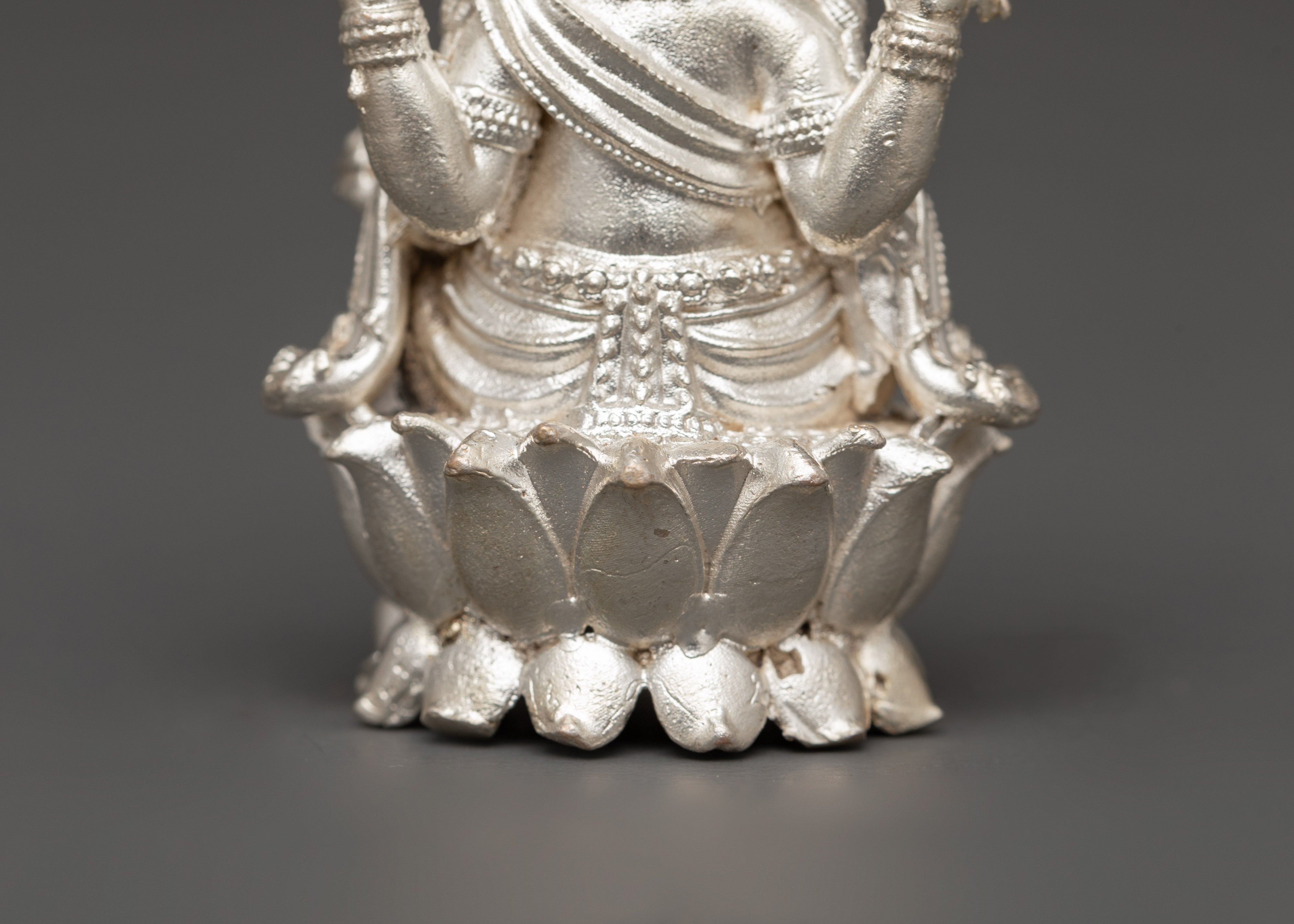 Sacred Silver Figurine of Hindu Deity Ganesha | Elephant God Spiritual Art