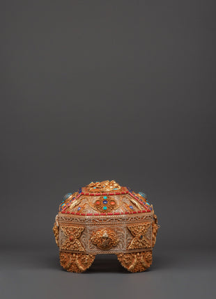 Tibetan Decorative Treasure Box | Buddhist Treasure Box with Turquoise & Coral Inlays