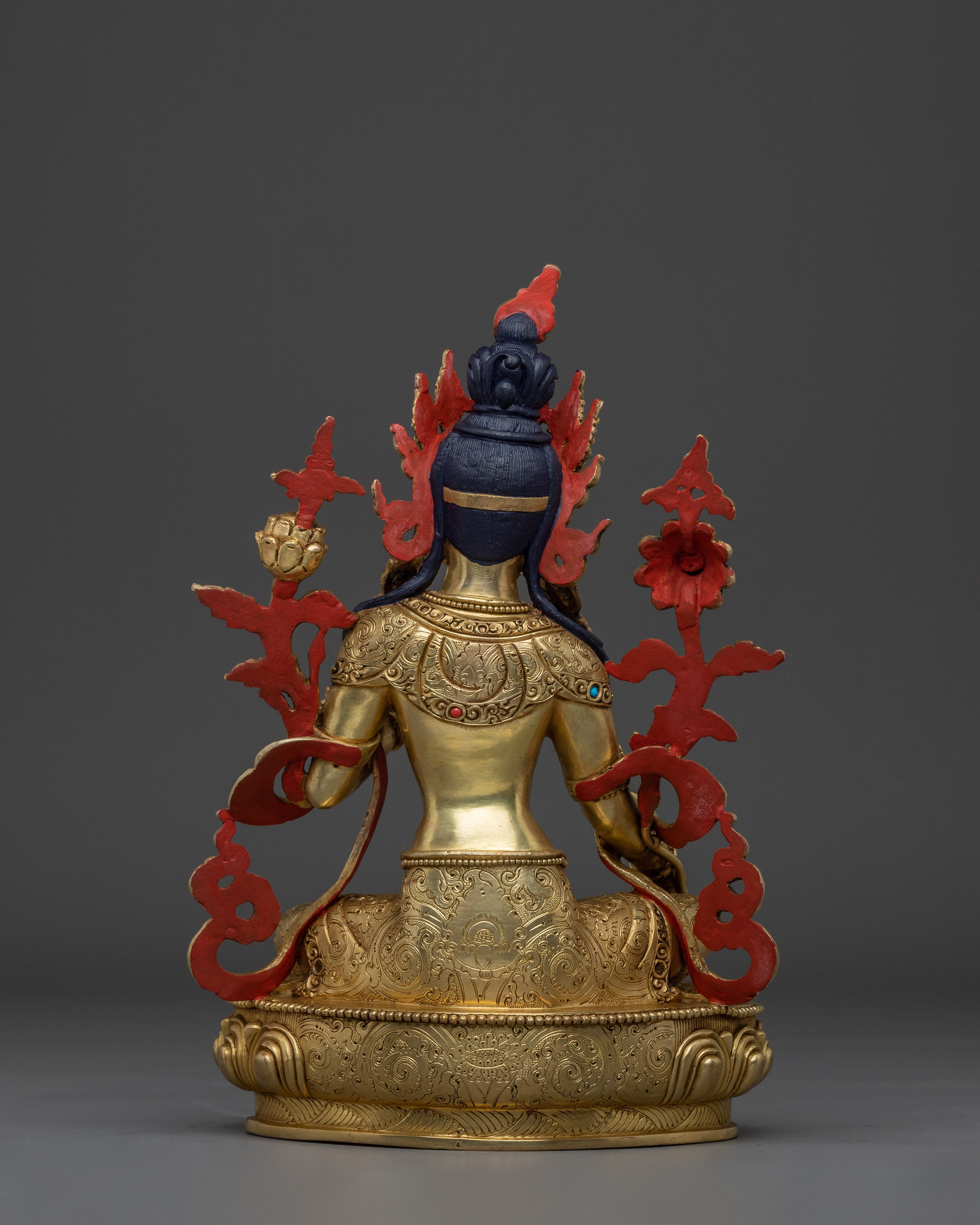 Handcrafted Green Tara Gold & Acrylic Detailing Statue | Goddess of Compassion and Protection