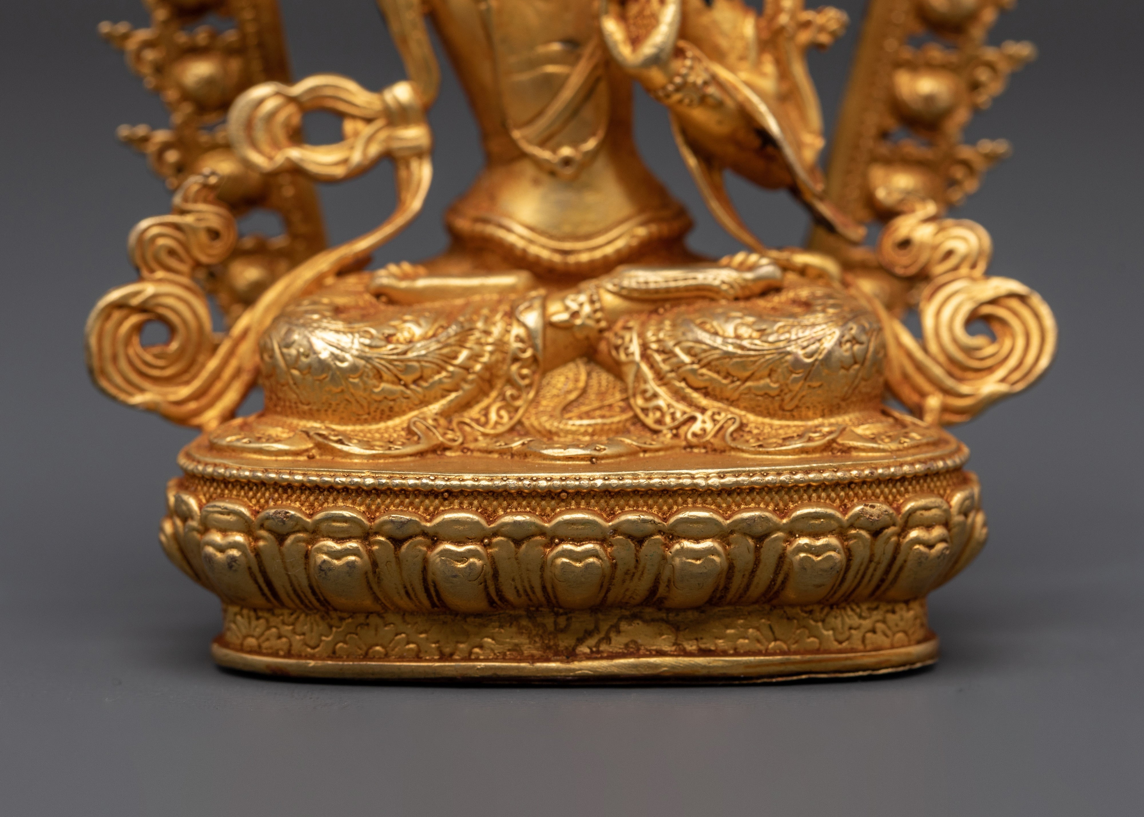 Manjushri Mahayana Deity Statue | Wisdom Bodhisattva in Gold-Plated Copper