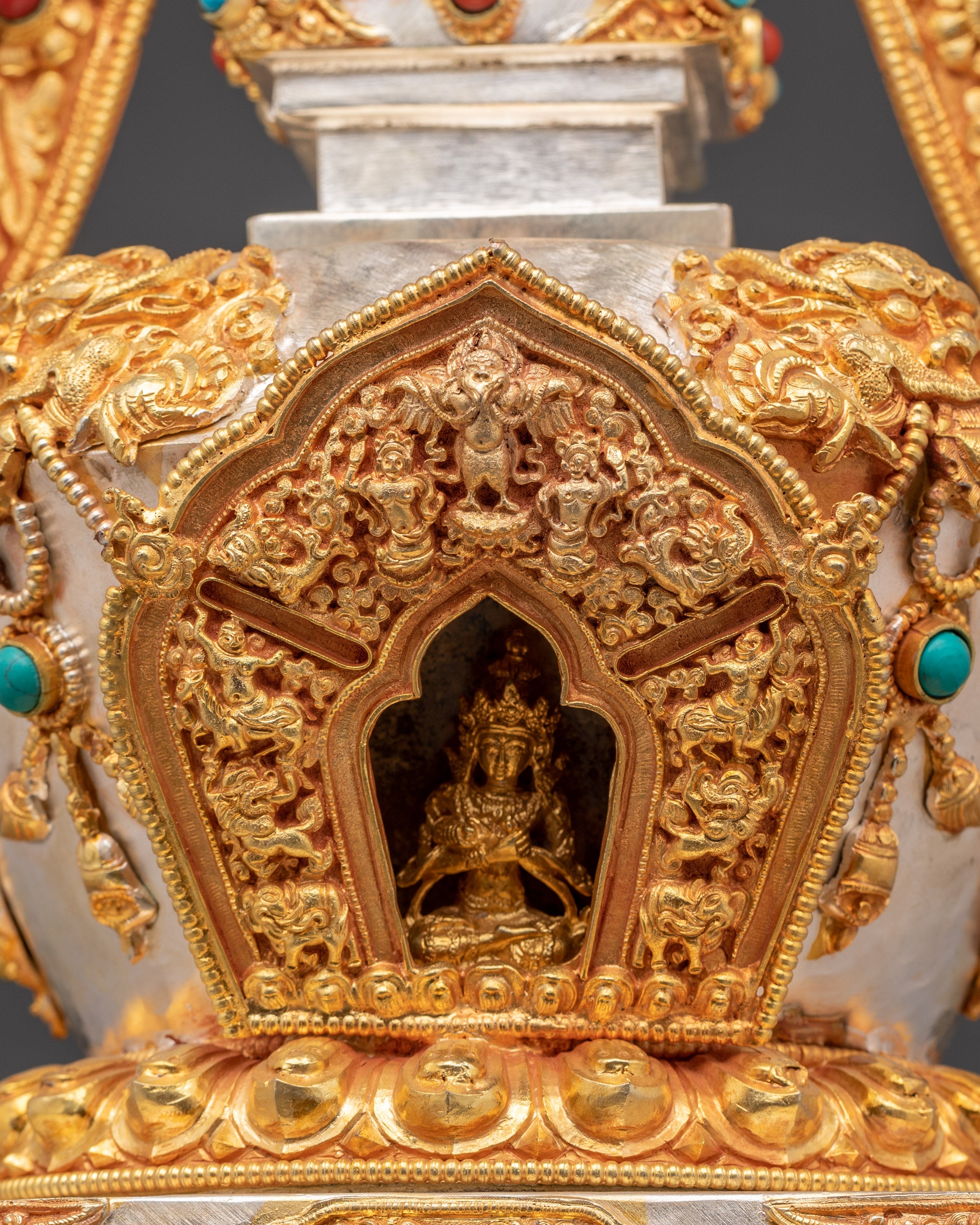 Gold Plated Buddhist Shrine Stupa | Sacred Spiritual Monument for Meditation