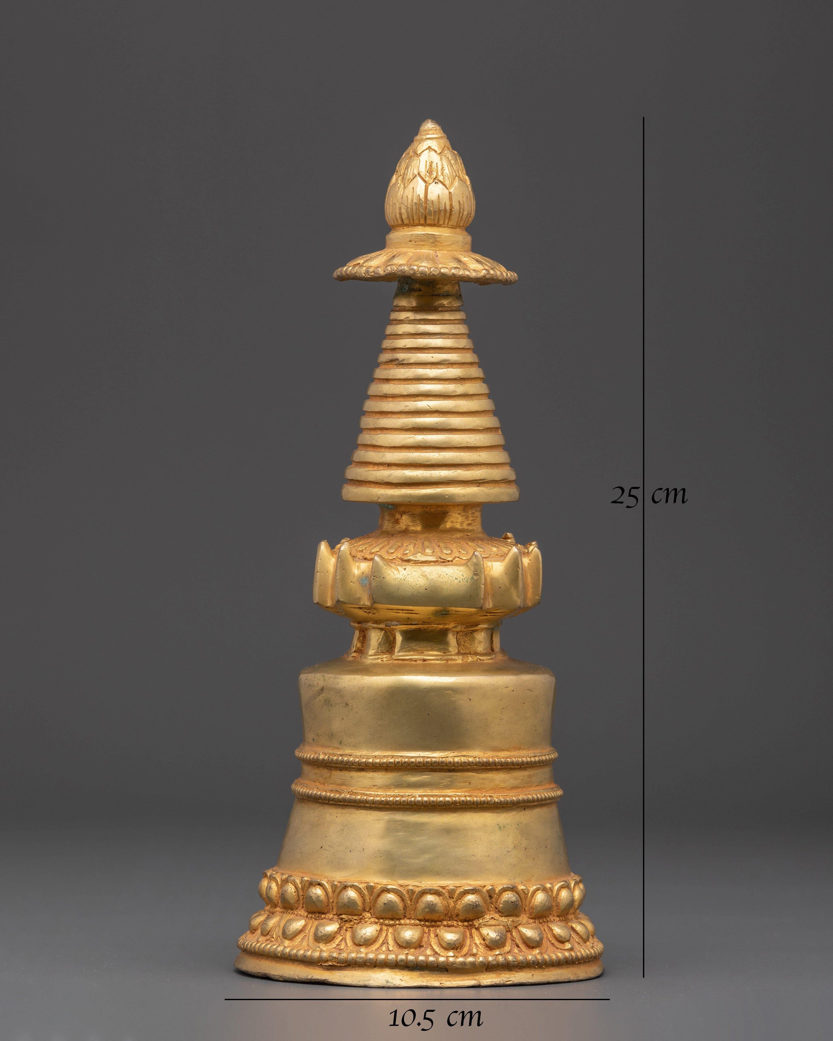 Sacred Tibetan Buddhist Stupa | Gold-Plated Copper Spiritual Symbol