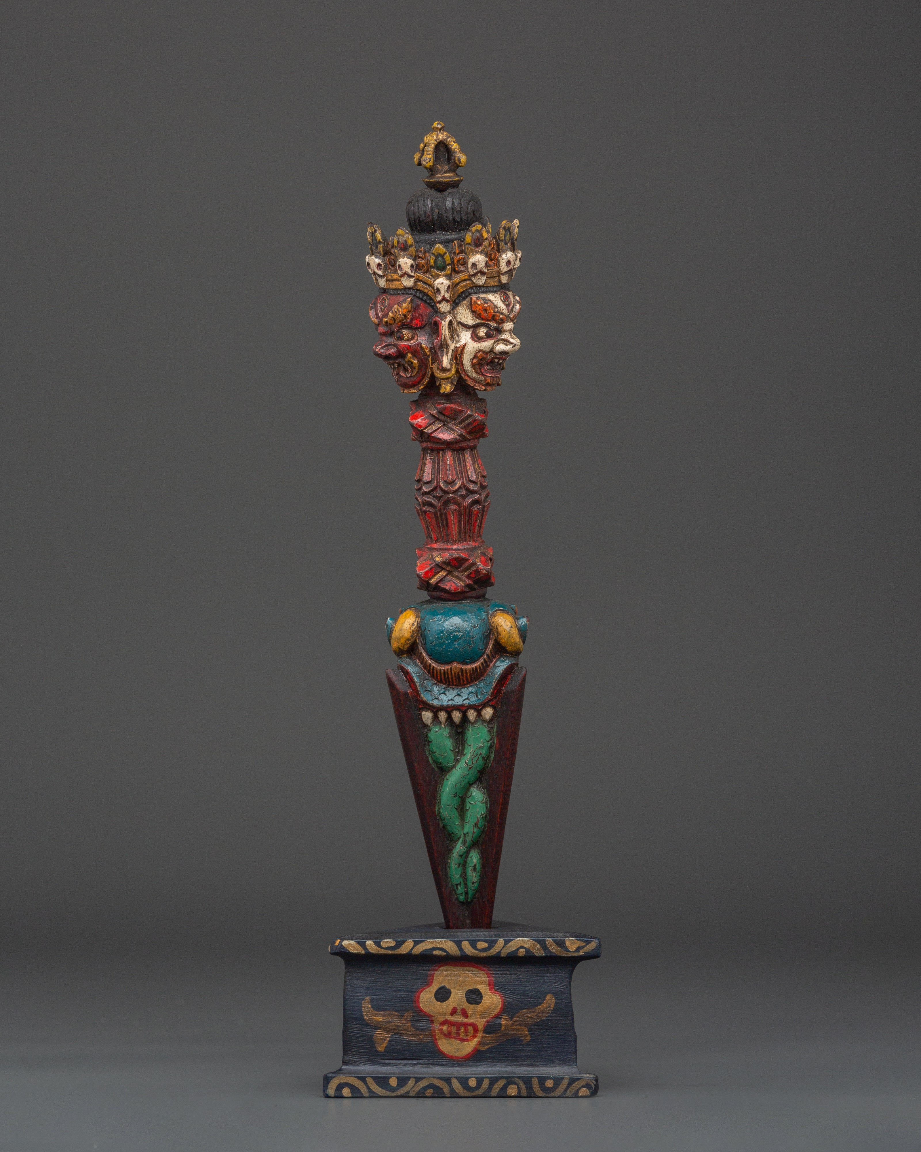 Tibetan Wooden Phurba | Sacred Tantric Artifact