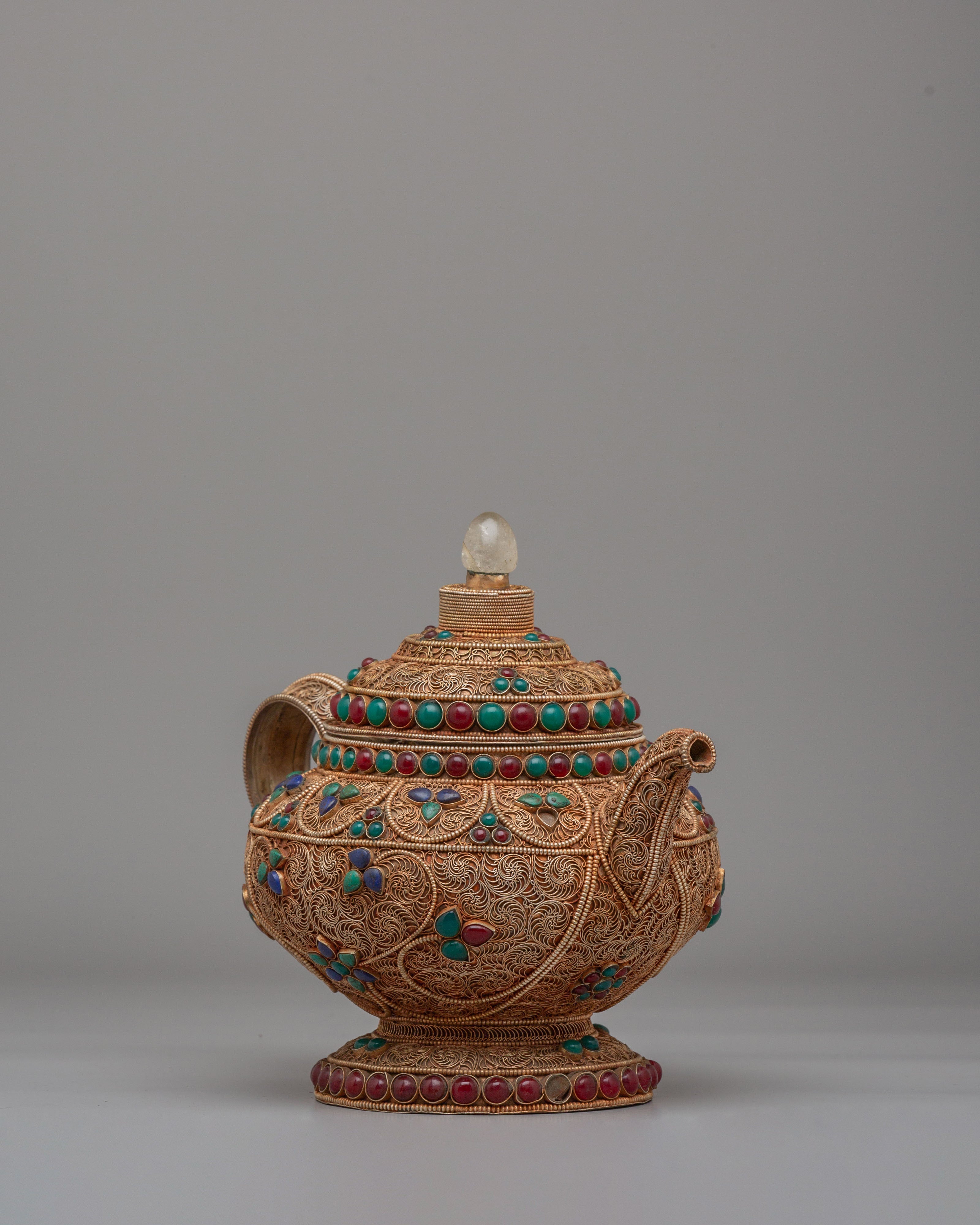 Handcrafted Filigree Tea Pot | Tibetan Tea Pot with Decorative Design
