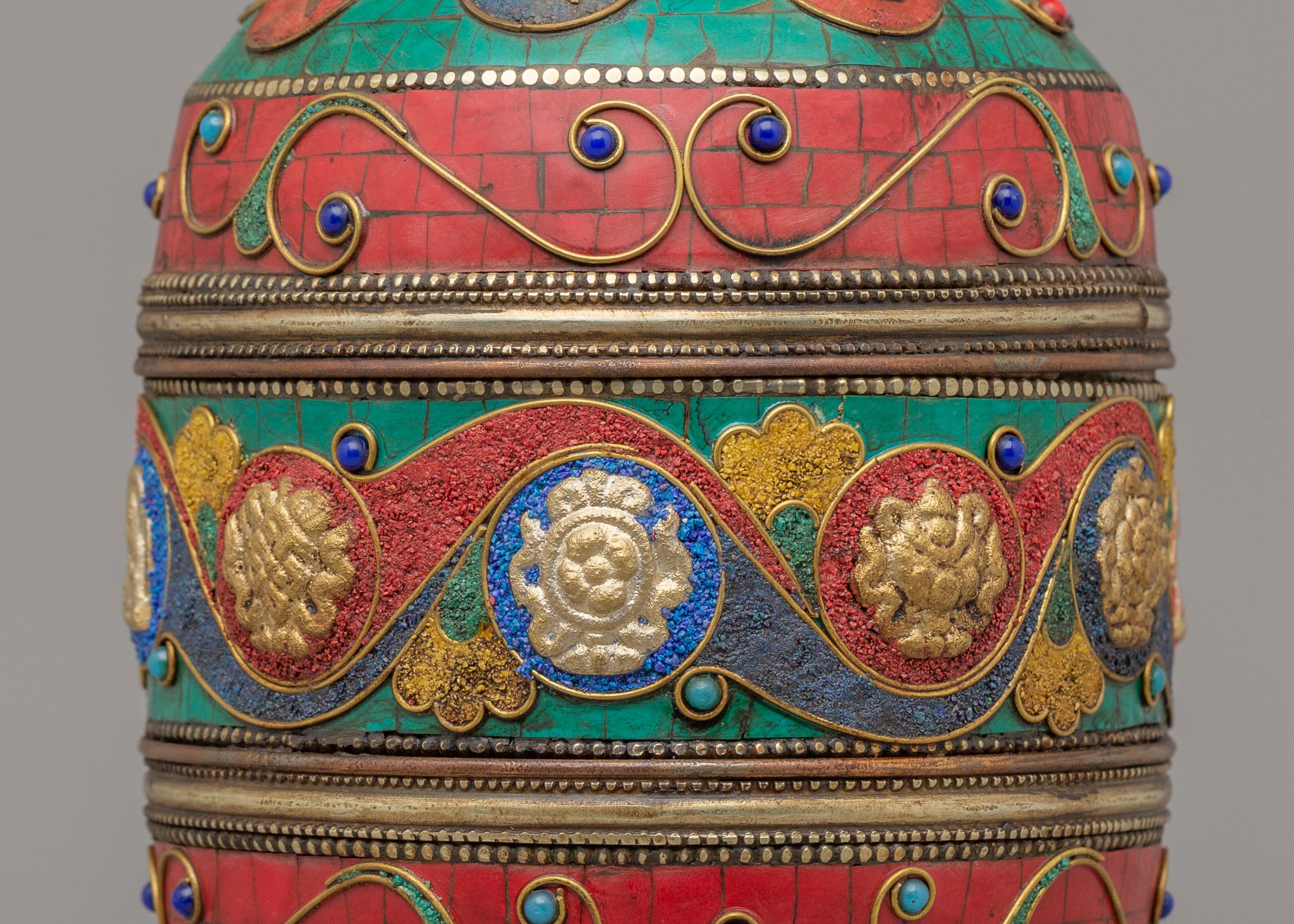 Handmade Blessing Prayer Wheel | Shakyamuni Buddha and Auspicious Symbol Design