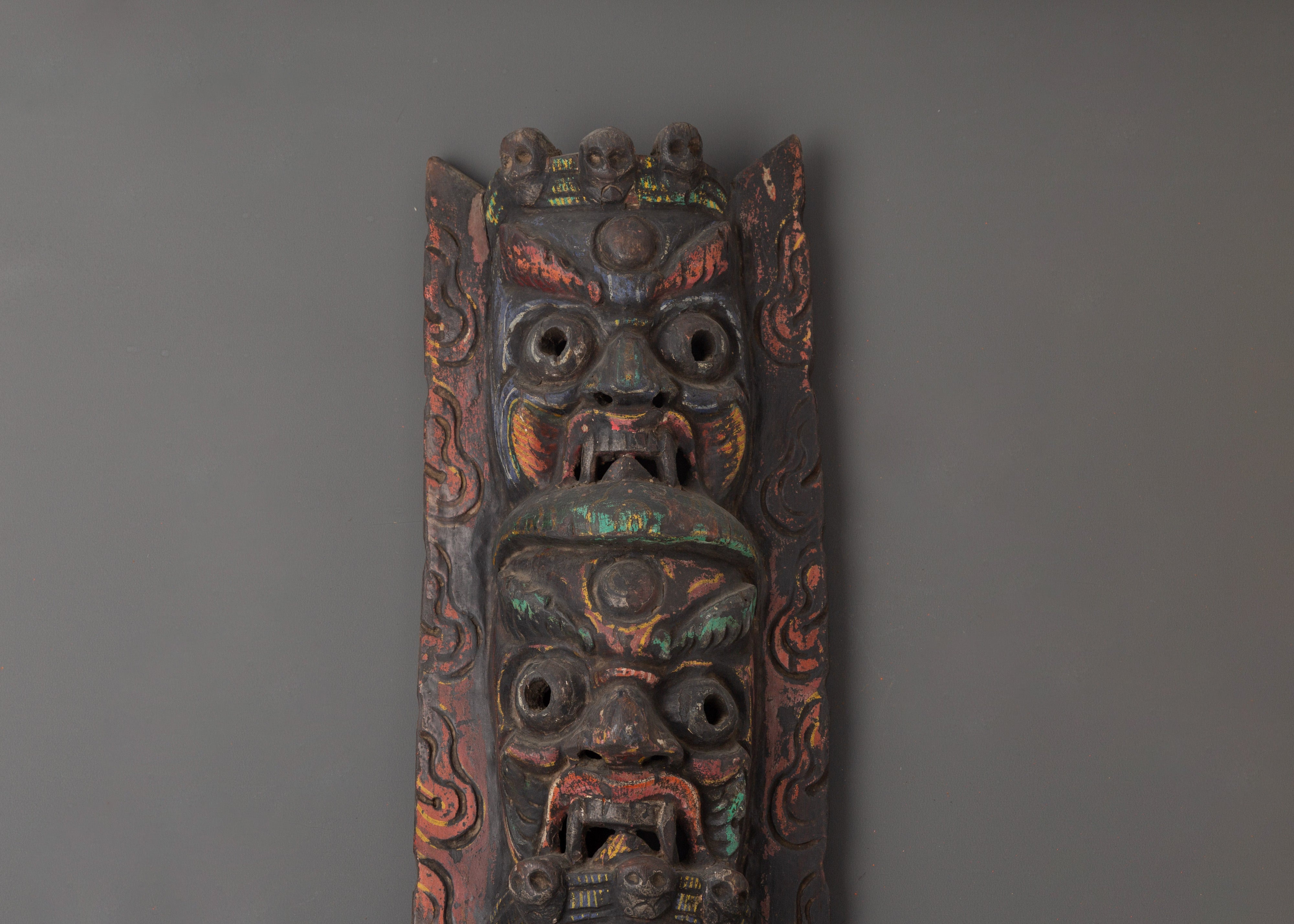 Protector Deity Wall Hanging Decor | Handcarved Tibetan Mask