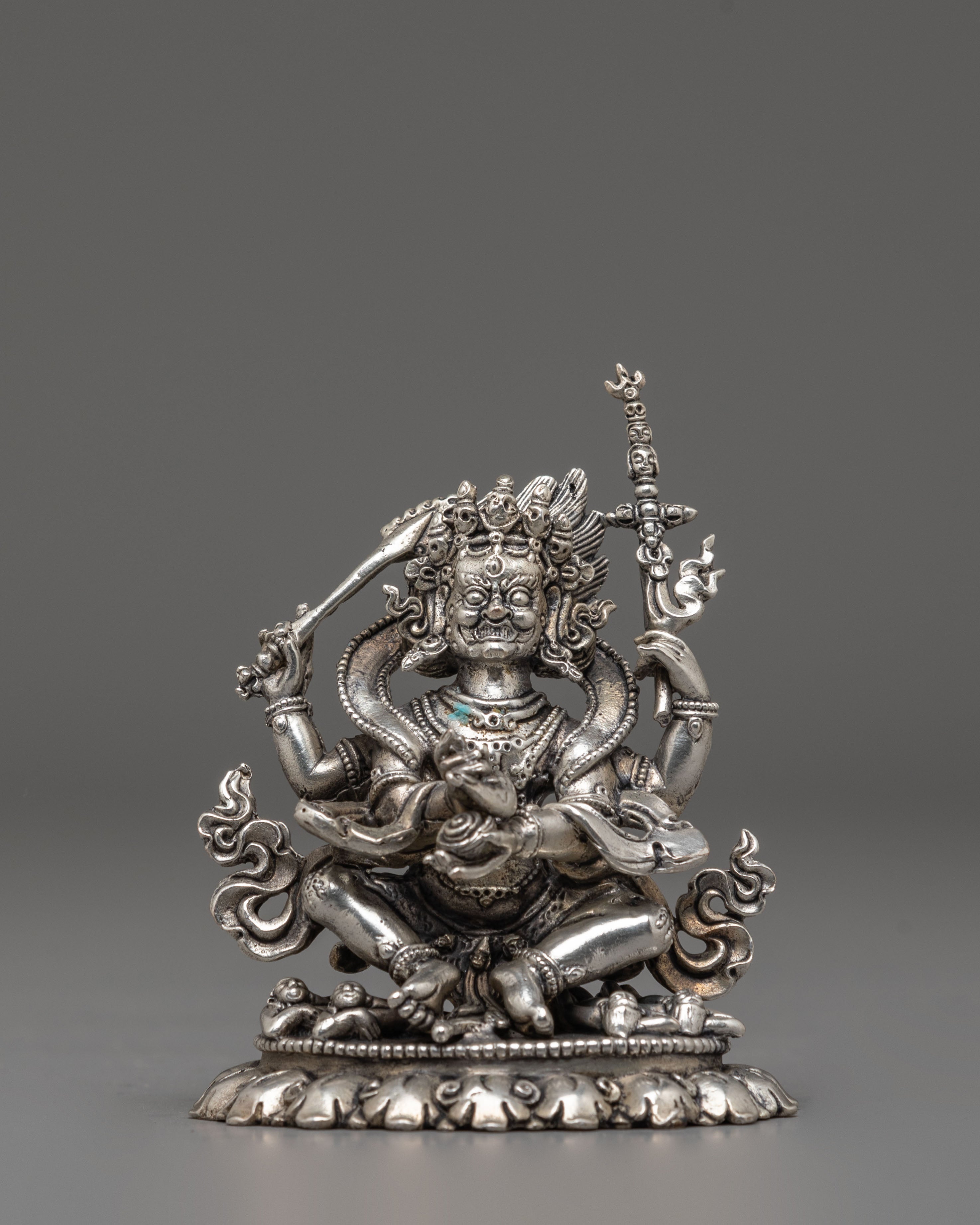 Silver Plated Mahakala Statue | Protector Deity in Tibetan Buddhism