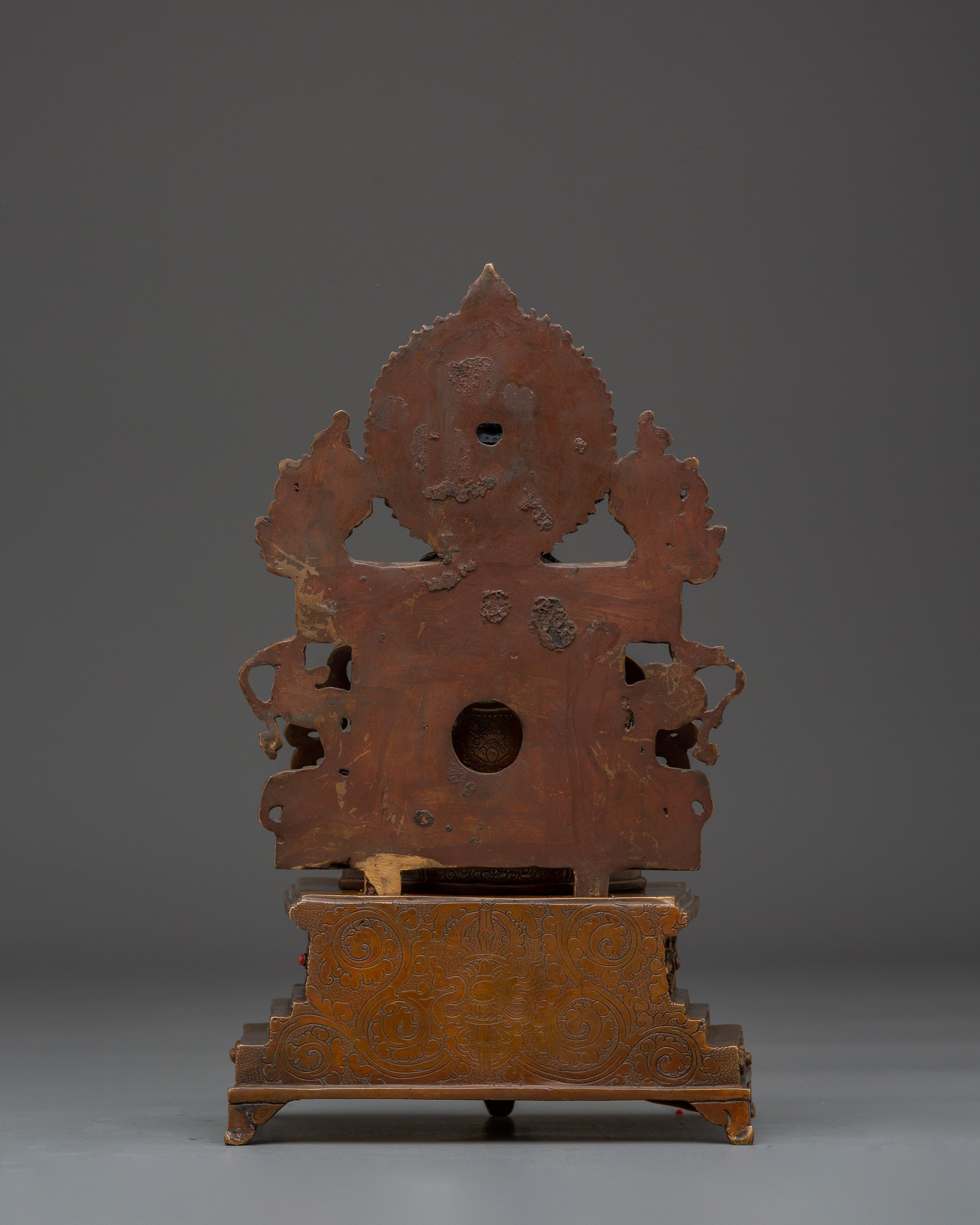 Amitayus Buddha Statue with Throne | Gold Gilded Copper Sculpture for Longevity