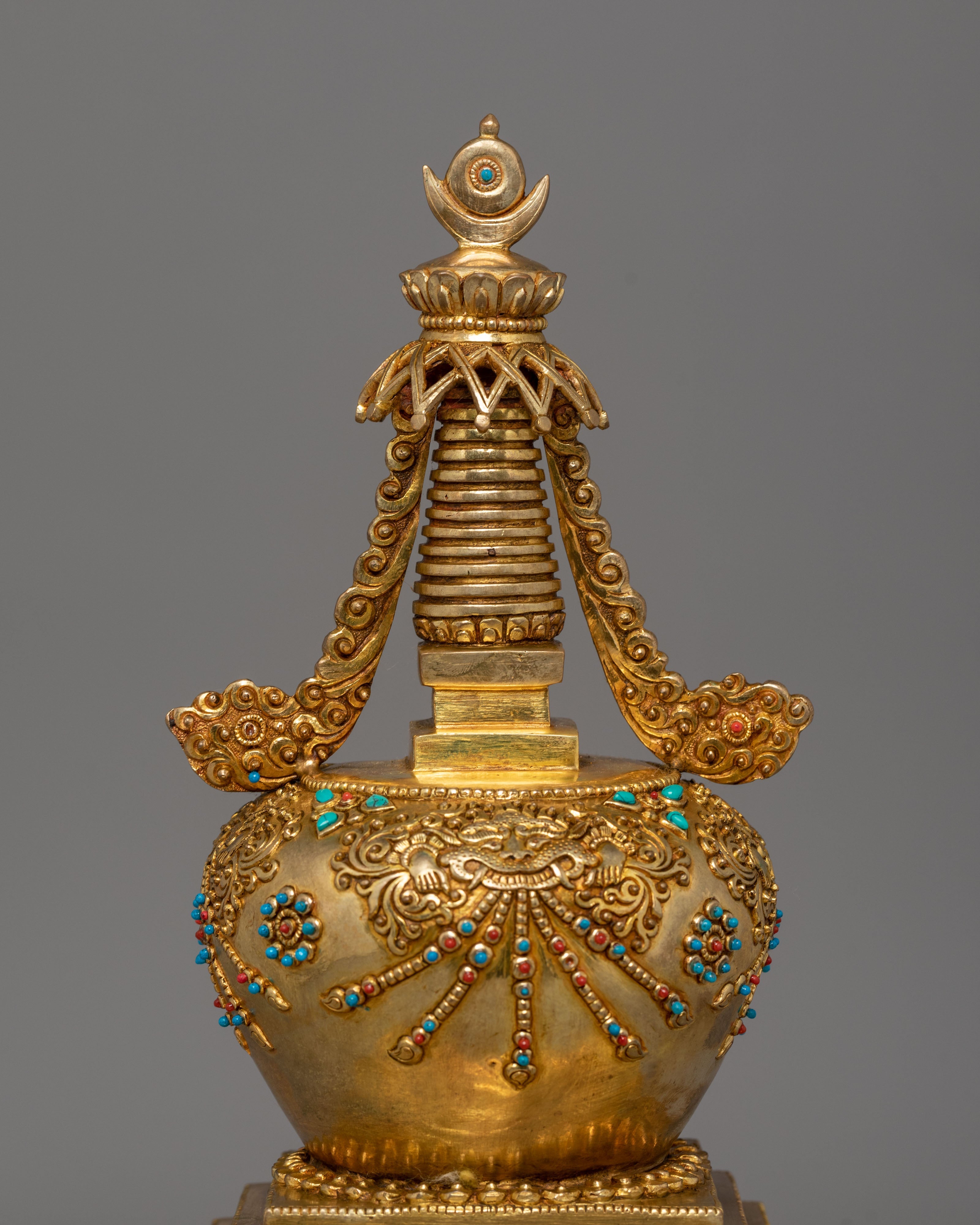 Sacred Tibetan Buddhist Stupa | Gilt Copper Meditation Shrine