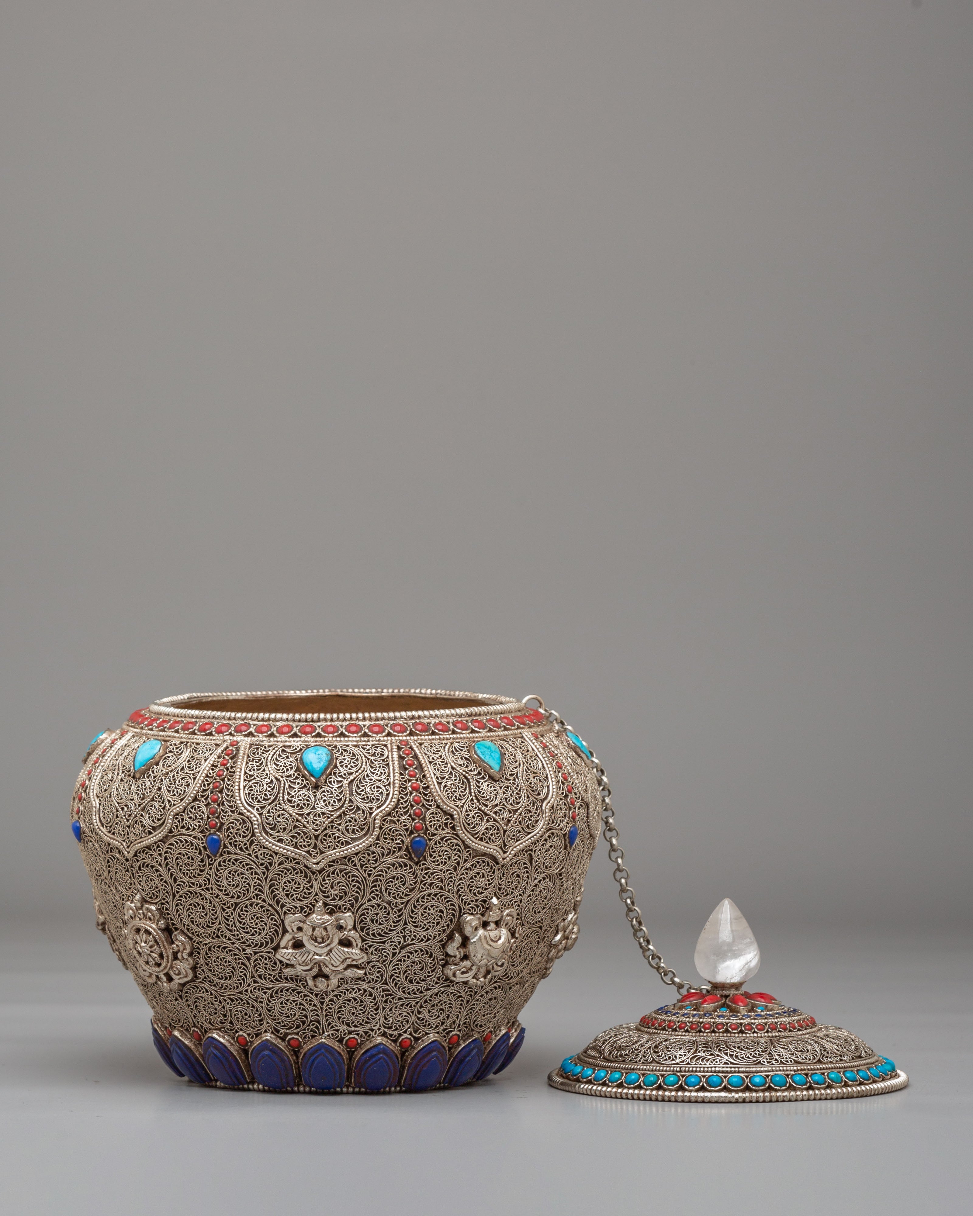 Sacred Tibetan Ritual Rice Pot | Spiritual Offering Vessel
