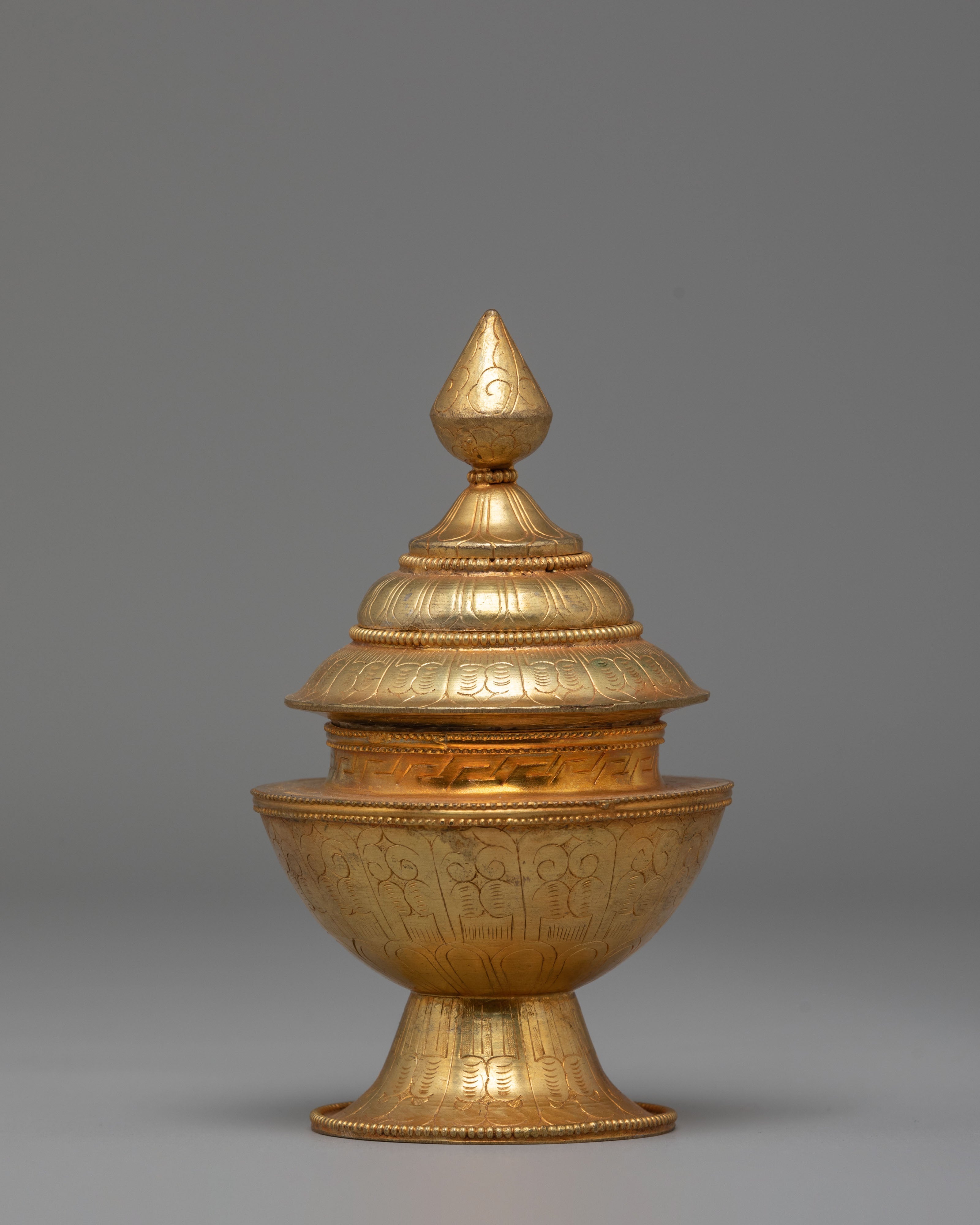 Sacred Gold-Plated Ritual Rice Pot | Handcrafted Copper Offering Vessel