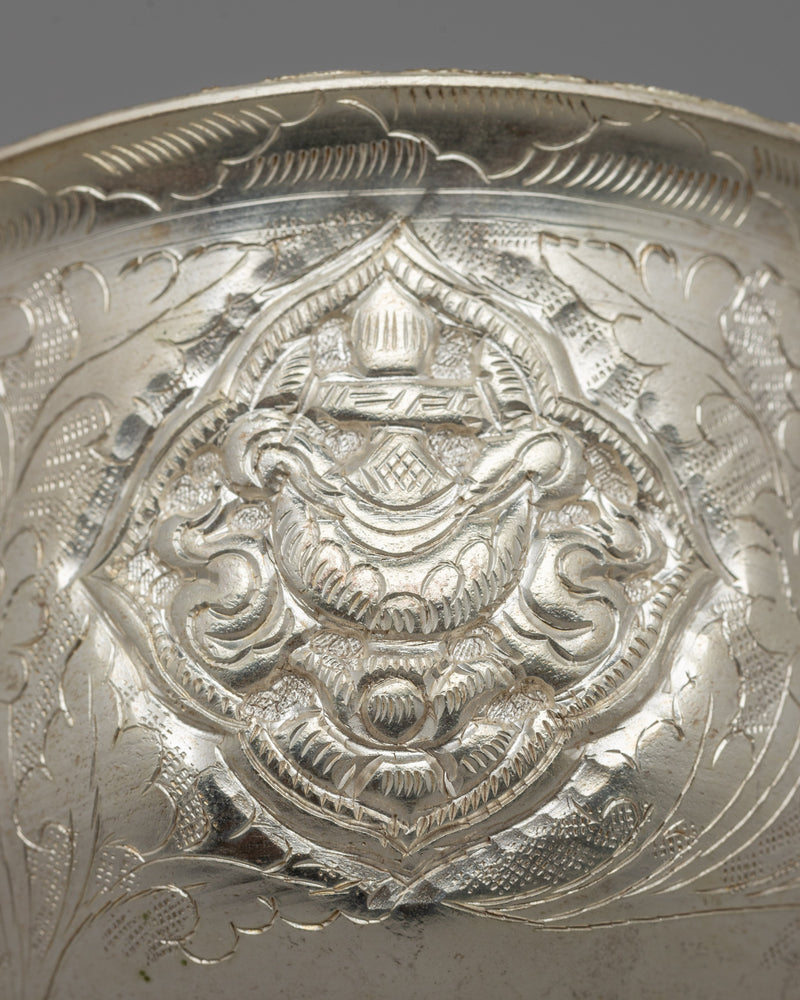 Silver-Plated Water Offering Bowls | Buddhist Altar Set for Spiritual Practices