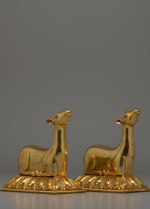 Gold-Plated Dharma Wheel with Deer Set | Spiritual Meditation Gift