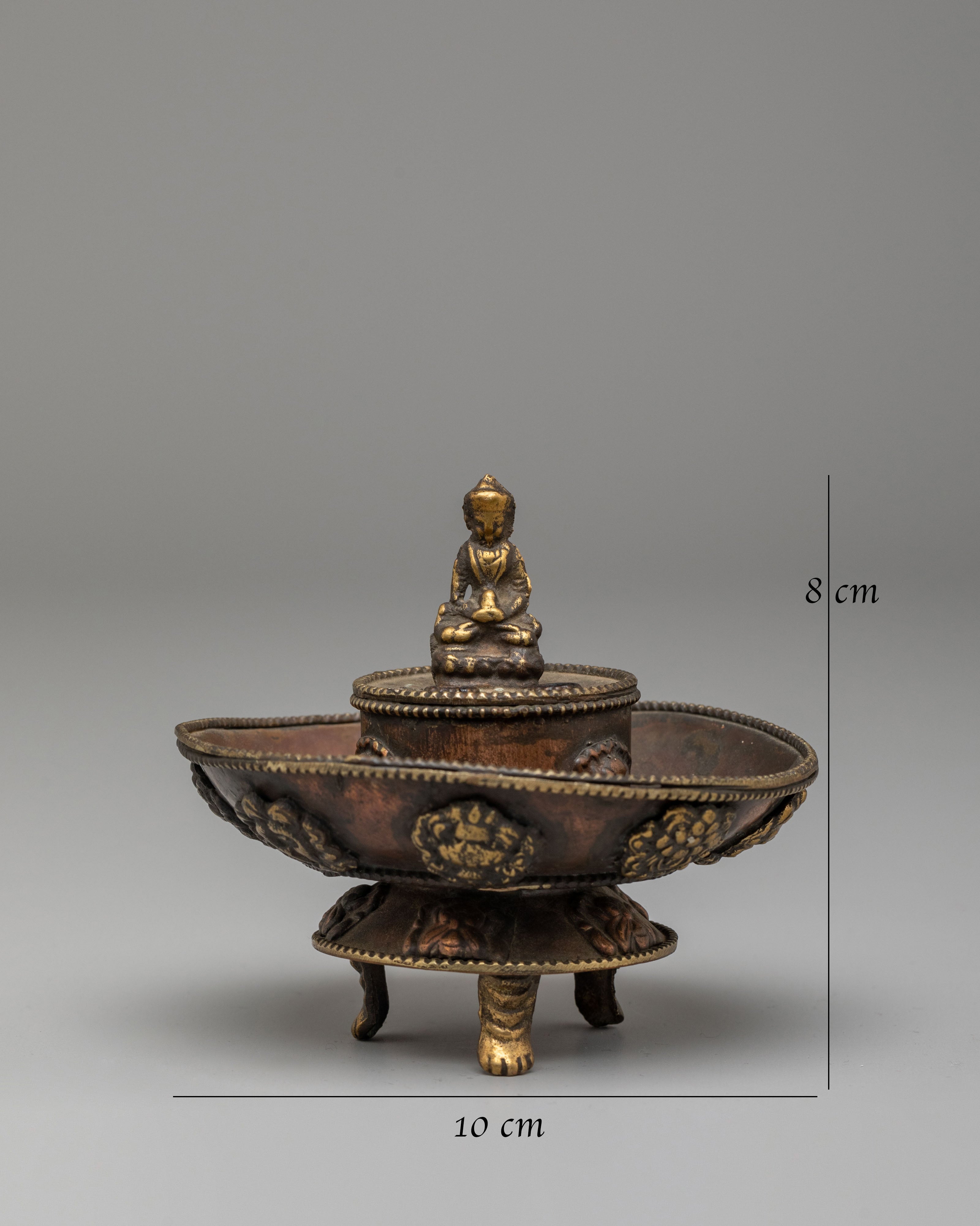 Decorative Himalayan Incense Holder | Copper Vessel with Amitabha Buddha