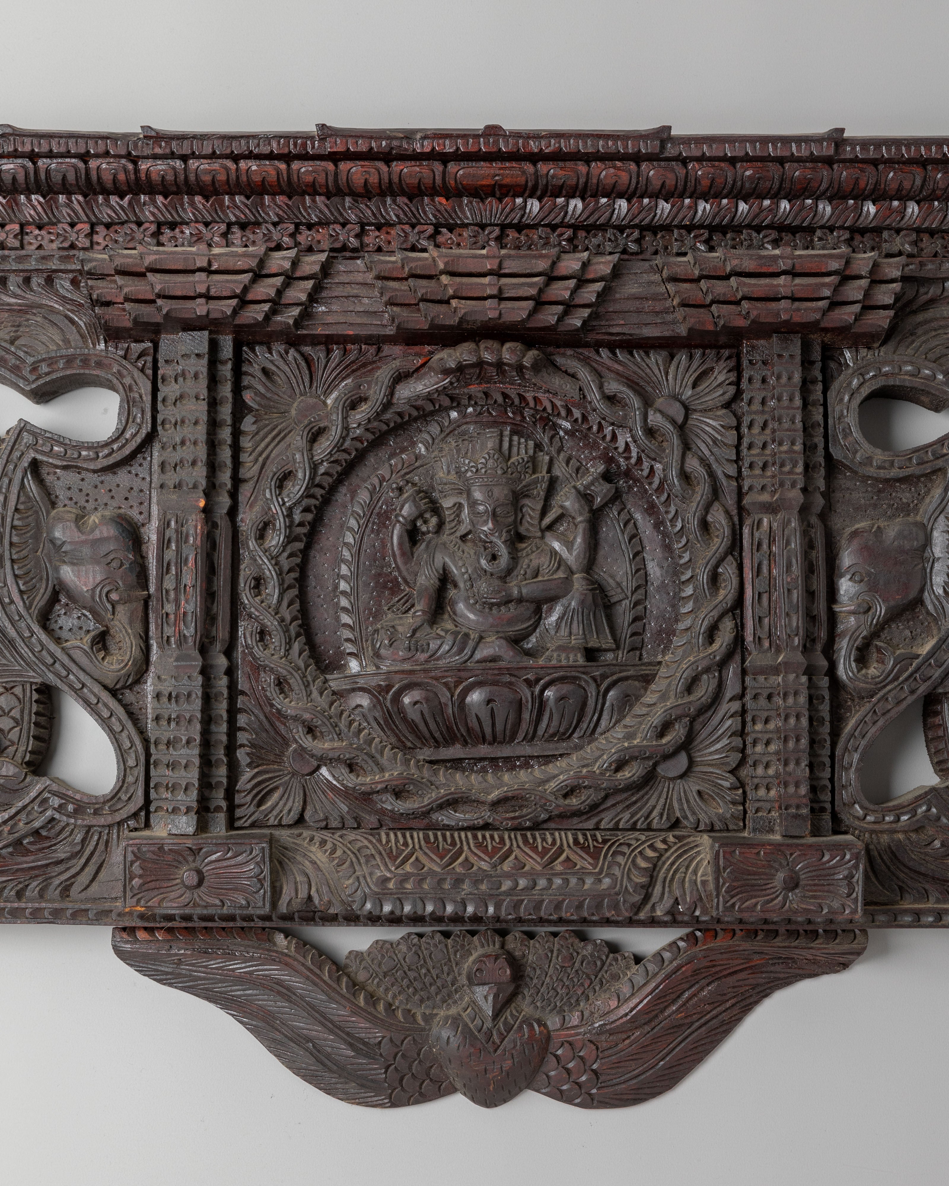 Wooden Wall Hanging with Ganesh Motif | Wooden Religious Decor