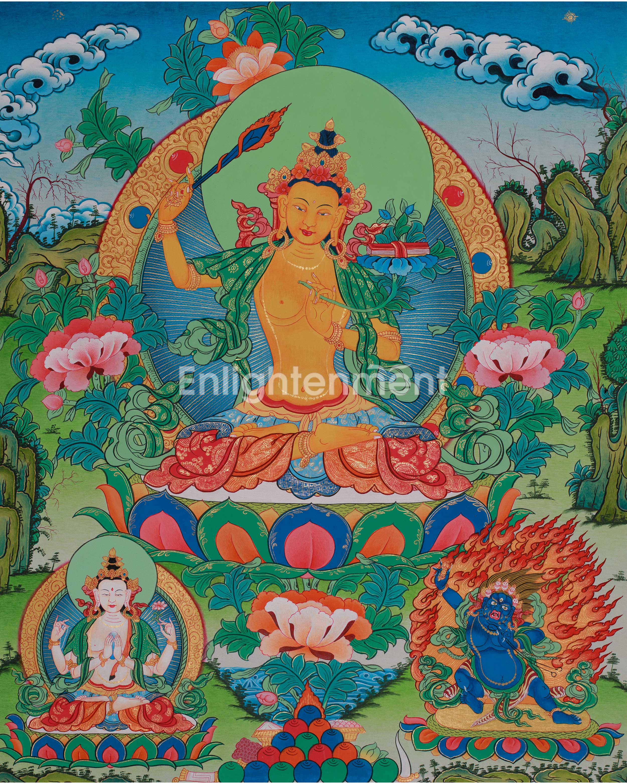 Original Thangka of Manjushree | Tibetan Buddhist Deity