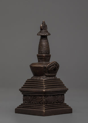 Handcrafted Oxidized Brass Tibetan Stupa | Religious Decorative Buddhist Shrine